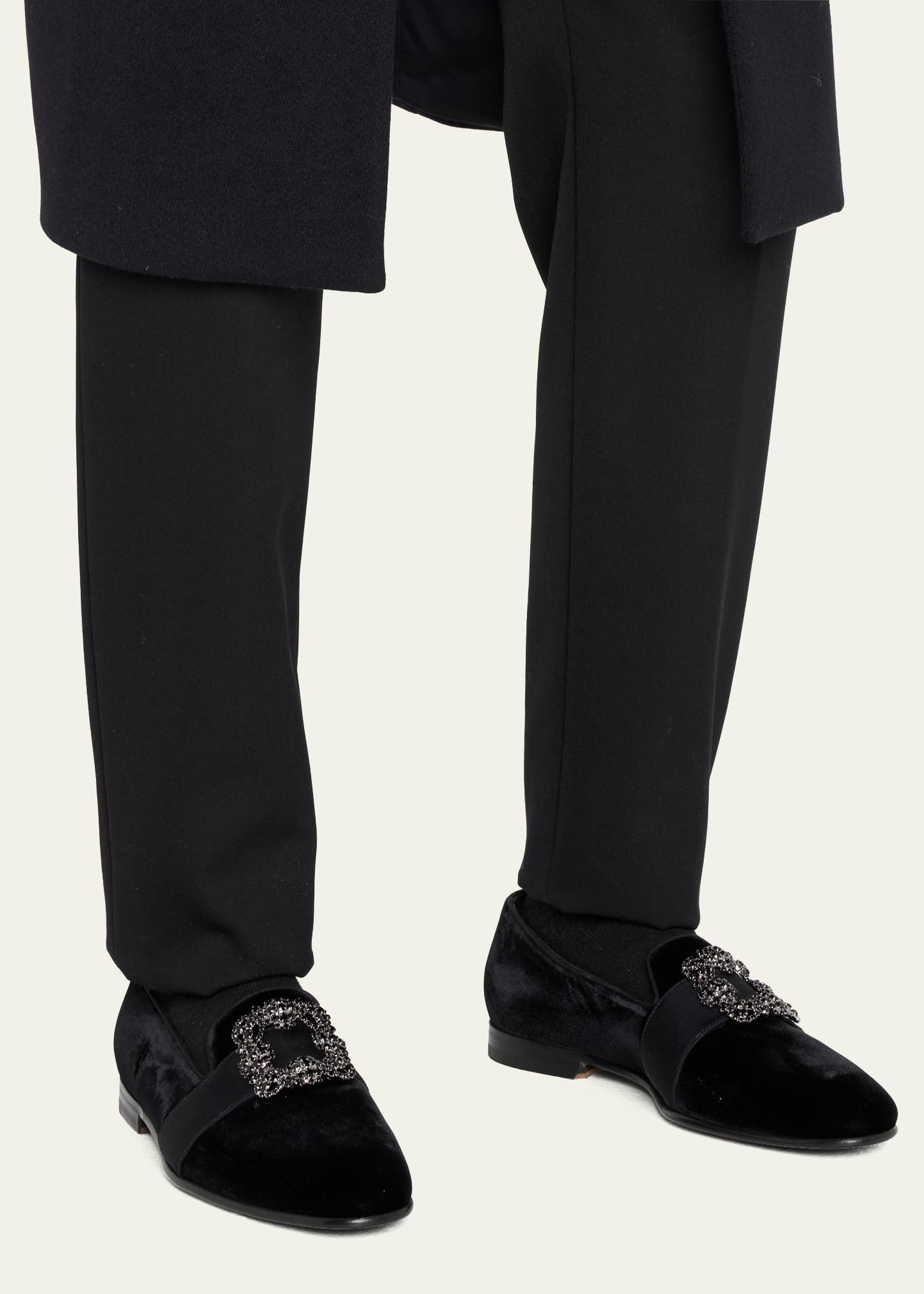 78▢MANOLO BLAHNIK CHIVELAFLAT UT0820-2 CARLTON | Men's Dark Blue Velvet Jewelled Buckle Loafers | Manolo