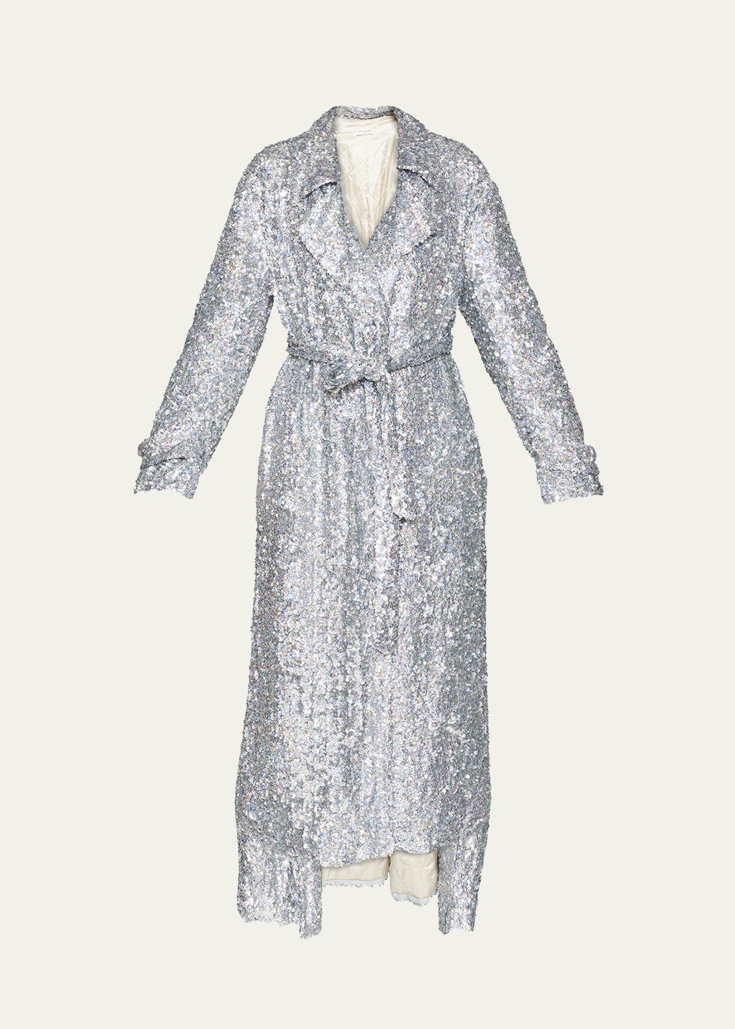 Dries Van Noten Ronas Sequin-Embellish Belted Trench Coat