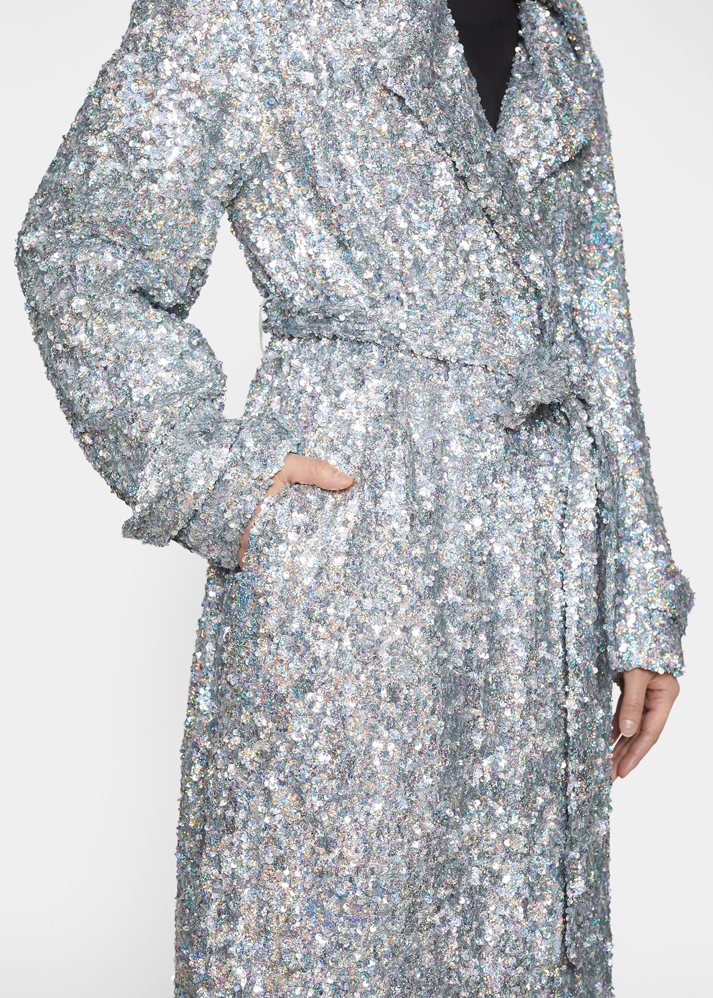 Dries Van Noten Ronas Sequin-Embellish Belted Trench Coat
