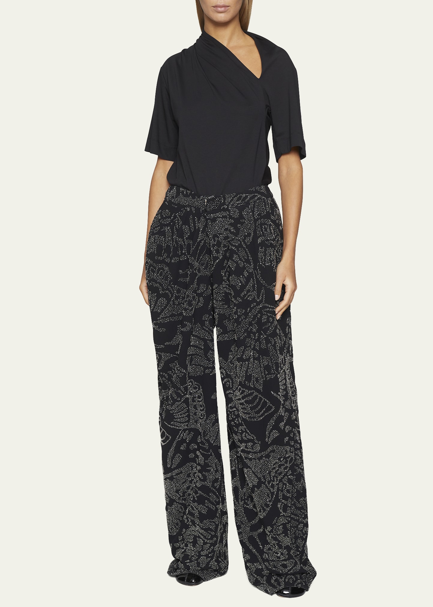 Ponta Butterfly Beaded Wide-Leg Pants