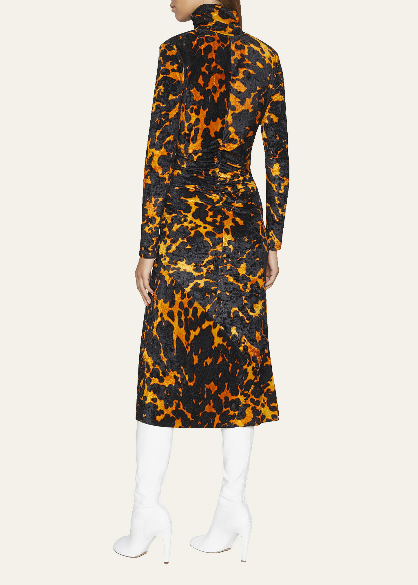 Dries Van Noten Henalis Tortoise Ruched Velvet Midi Dress