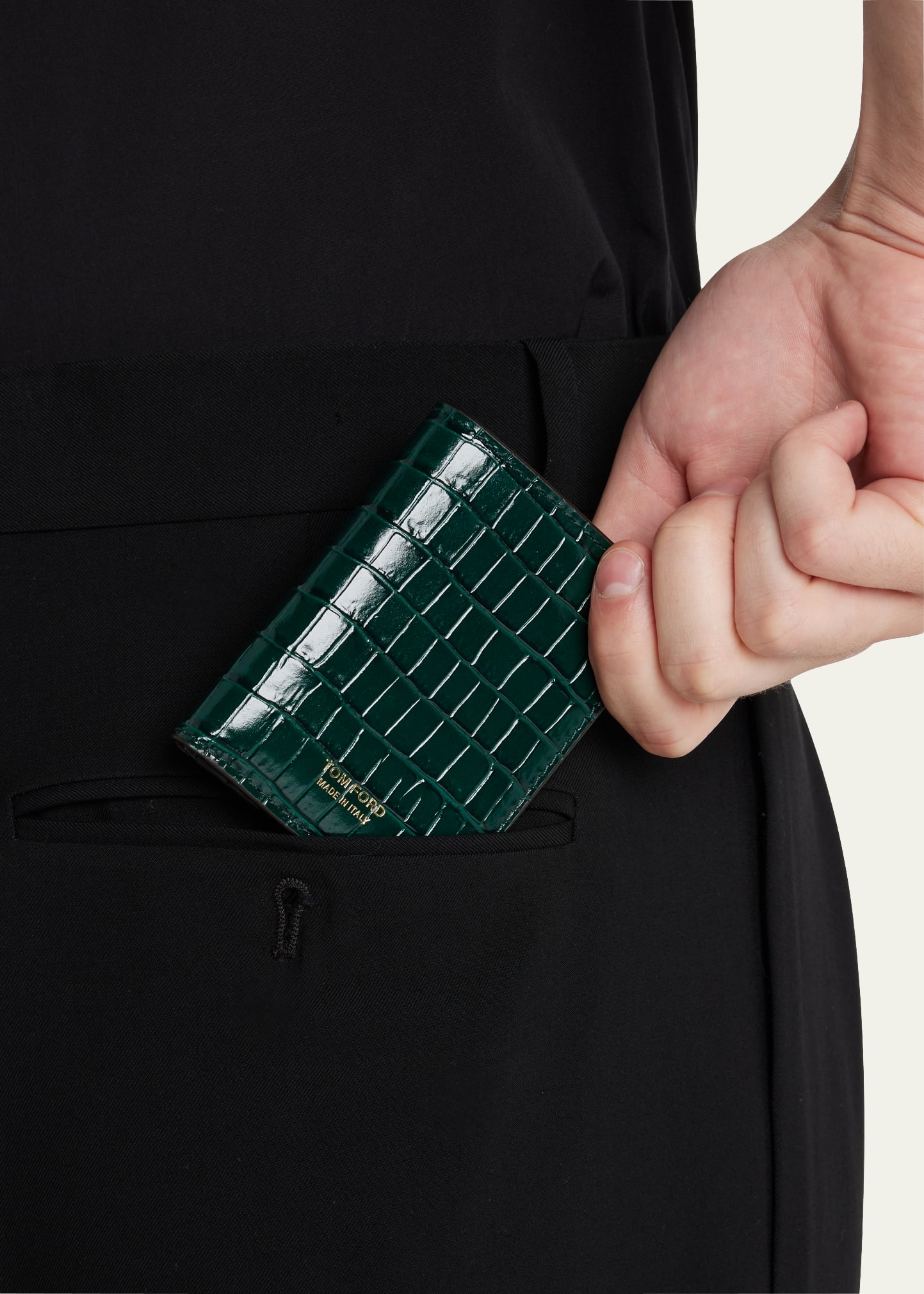 TOM FORD Men's Croc-Embossed Leather Bifold Card Holder - Bergdorf