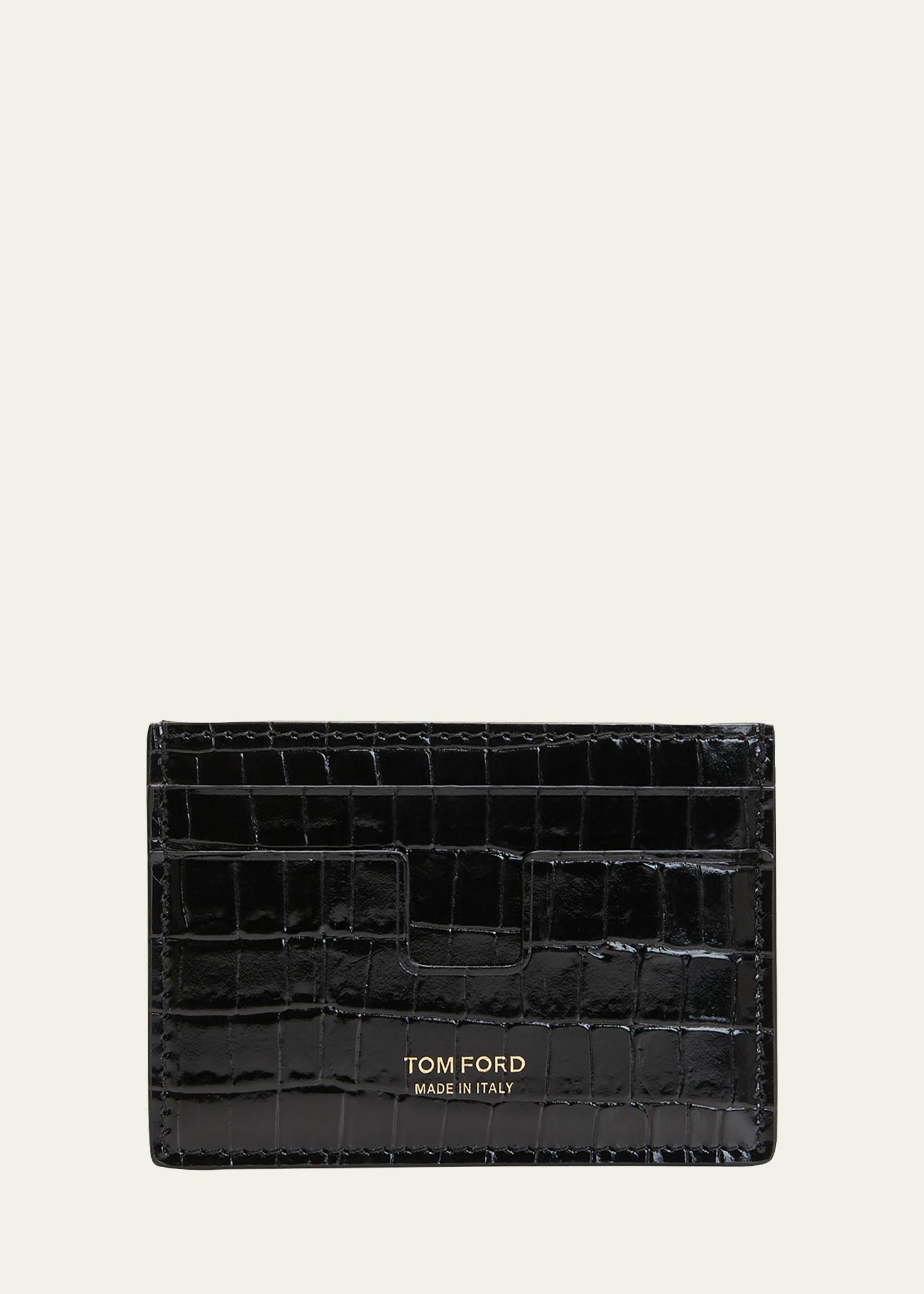 TOM FORD Men's Croc-Embossed Leather Money Clip Card Holder