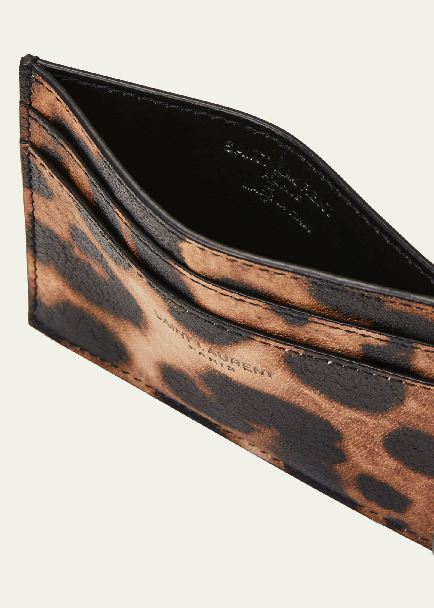 Saint Laurent Leopard Printed Lambskin Card Case - Bergdorf Goodman