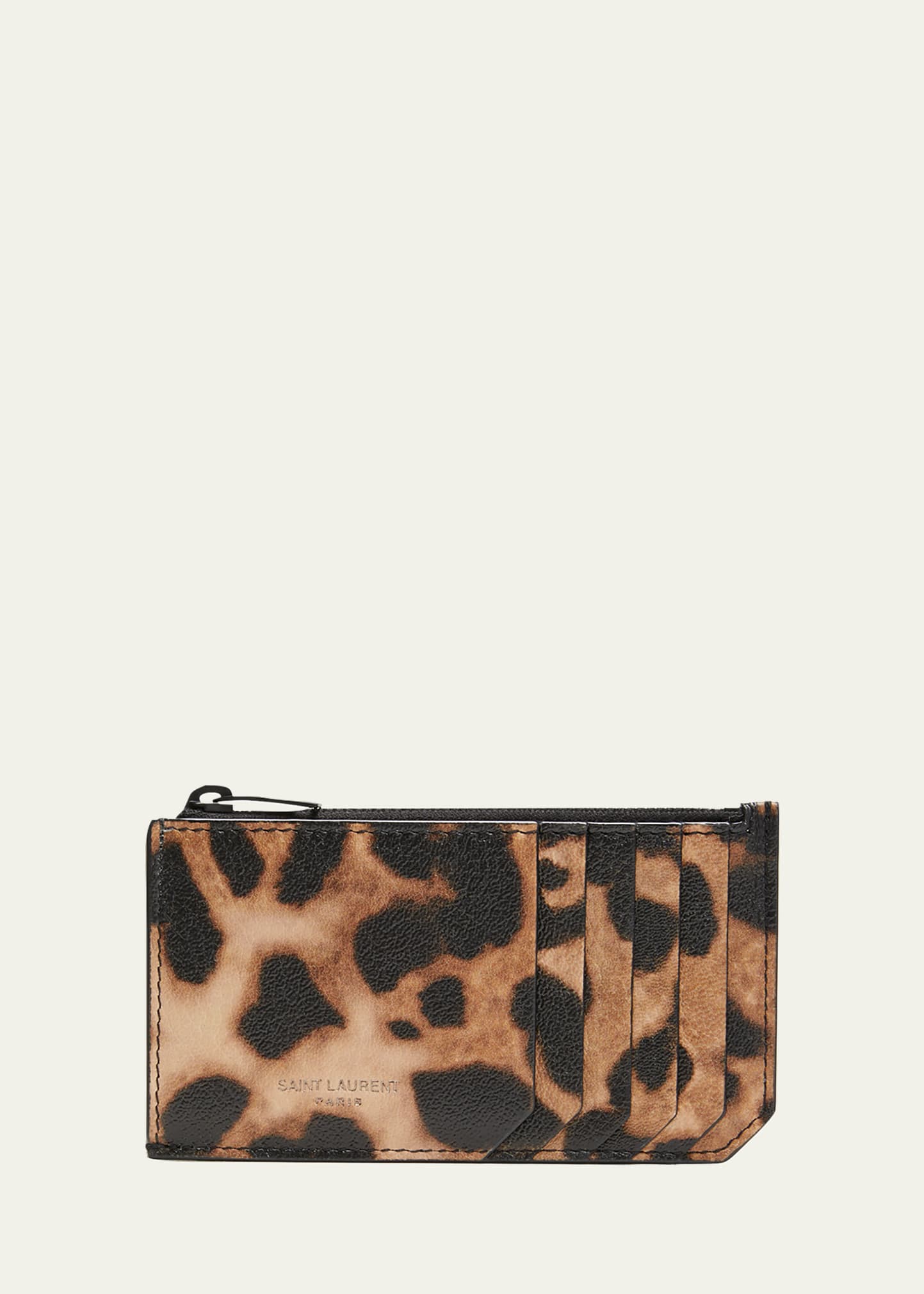 Saint Laurent Paris FRAGMENTS zip card case in leopard-print