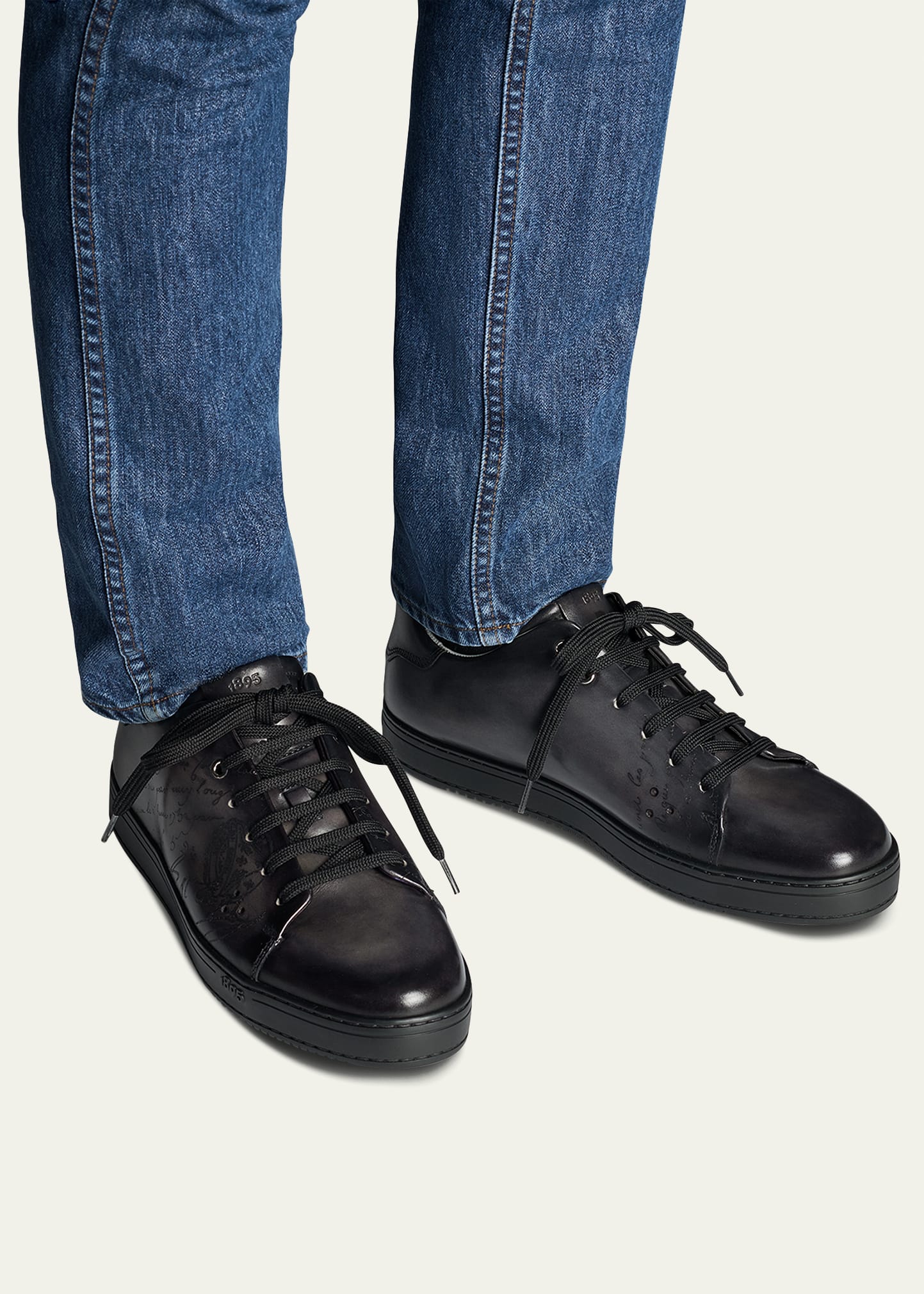 Berluti Men's Playtime Scritto Leather Low-Top Sneakers