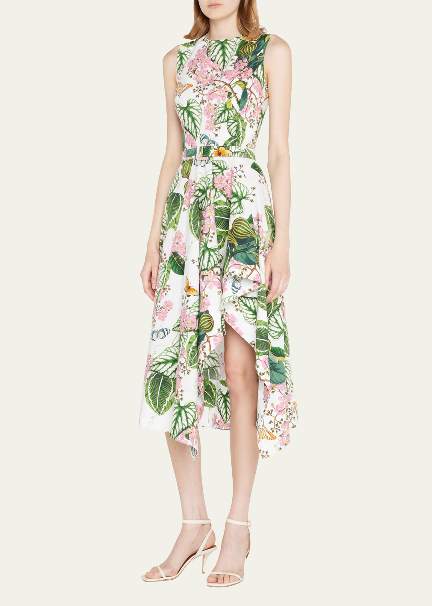 Oscar de la Renta Mixed Botanical Asymmetric Hem Dress - Bergdorf