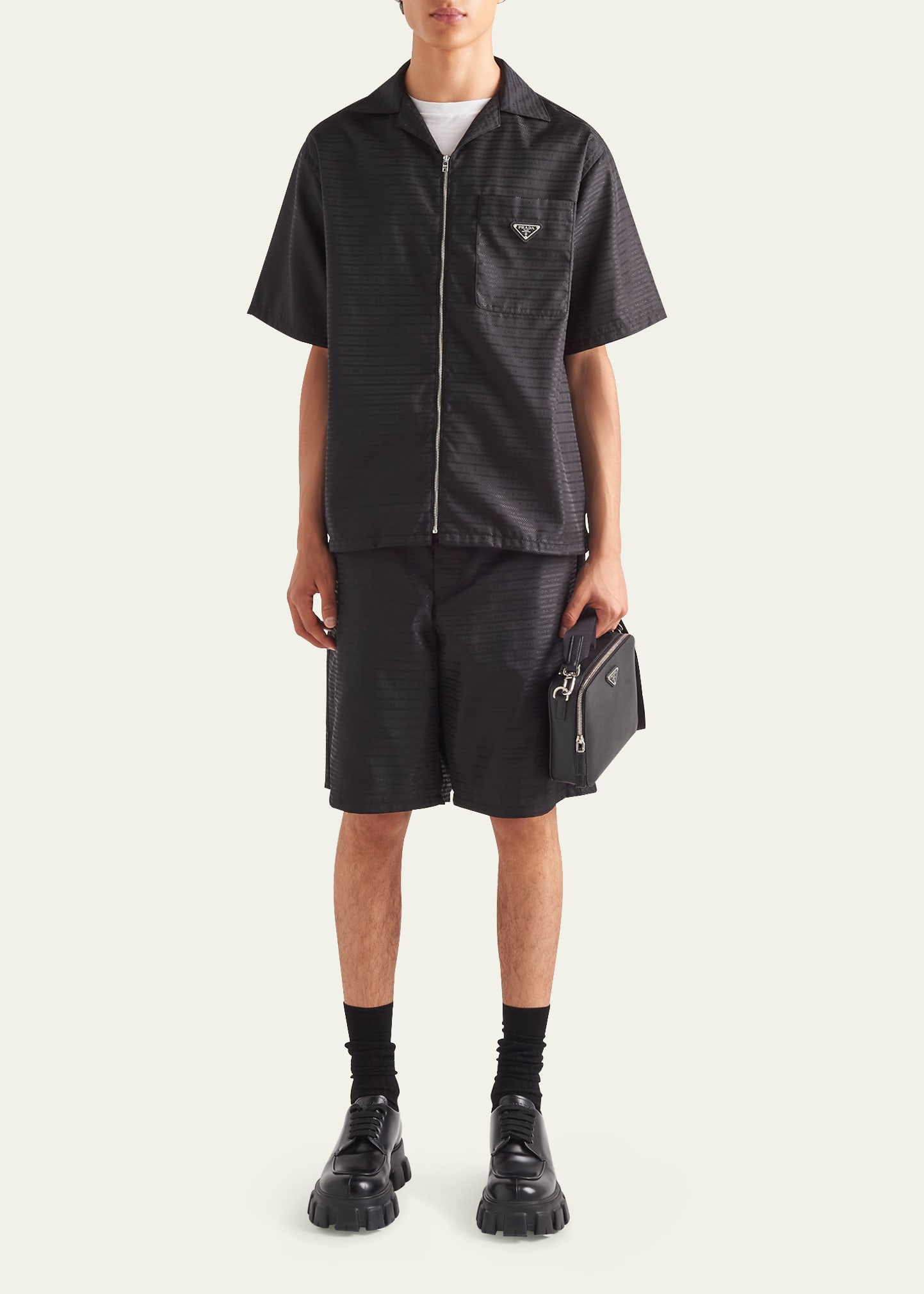 Prada Men's Re-Nylon Zip-Front Camp Shirt - Bergdorf Goodman