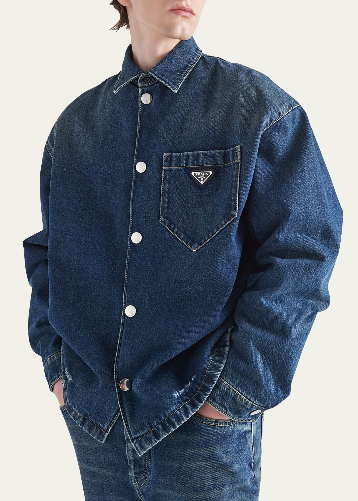 Prada Men's Vintage Denim Snap-Front Shirt - Bergdorf Goodman