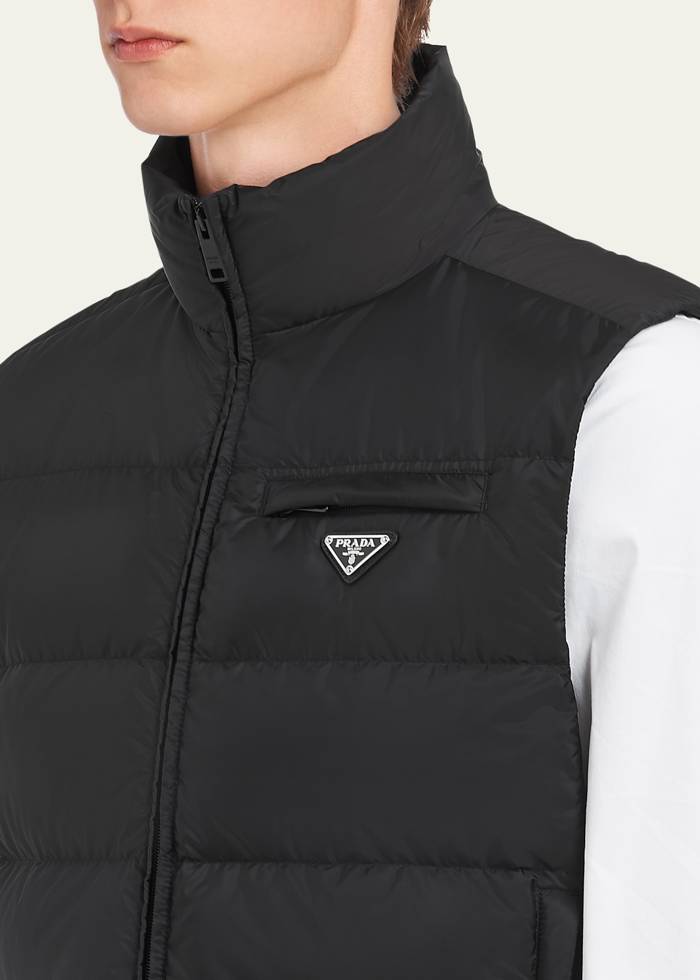 24AW new/PRADA レザートリムウールダウンベスト Vest Black 24AW new/PRADA レザートリムウールダウンベスト Vest Black