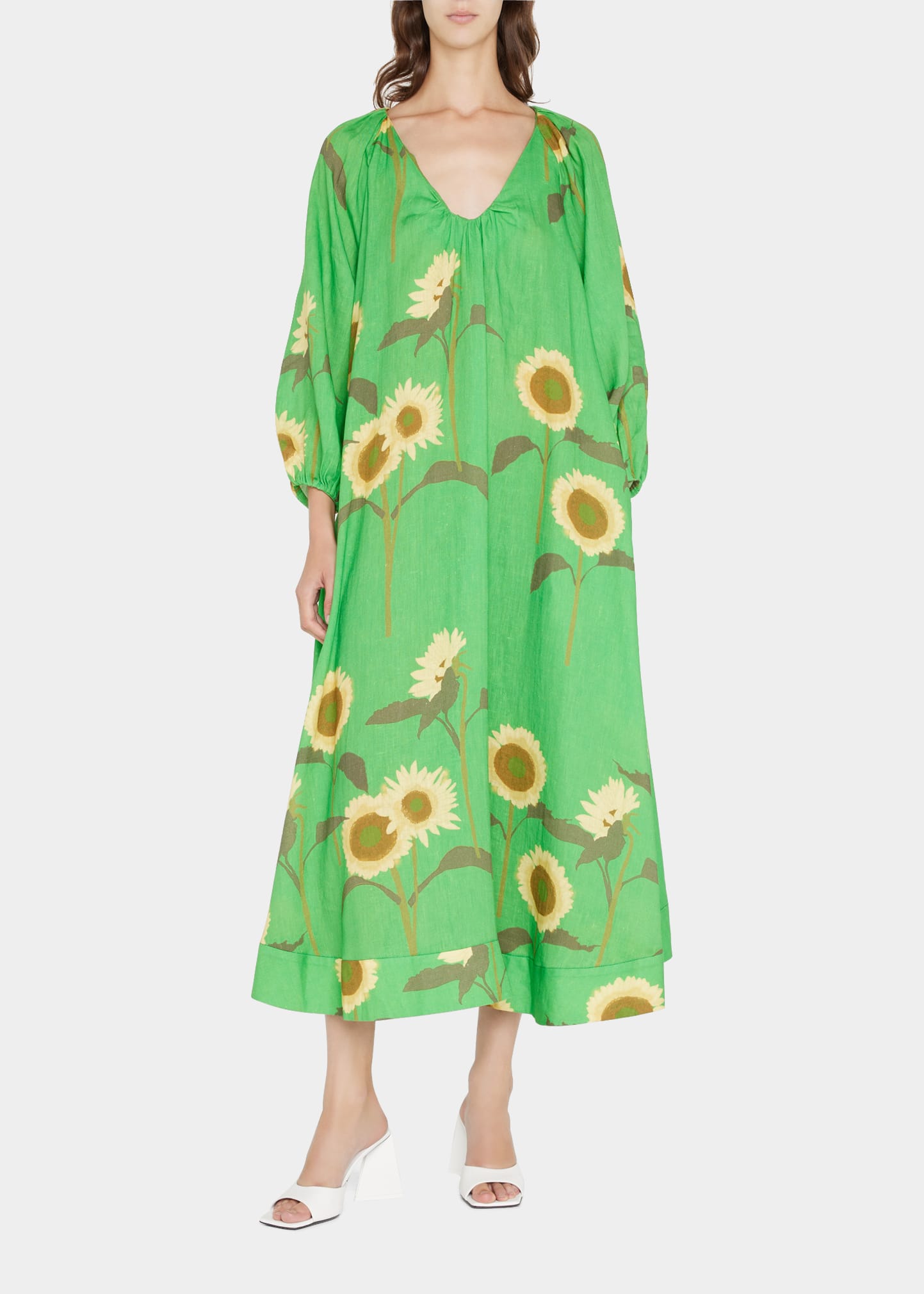 BERNADETTE Daisy-Print Linen Dress - Bergdorf Goodman