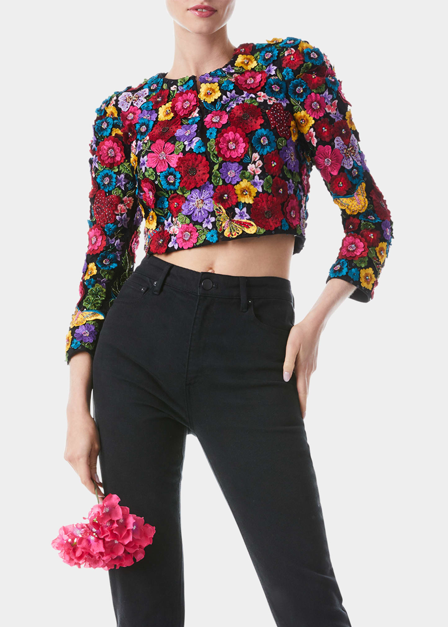 ALICE + OLIVIA Lorna Cropped Floral Applique Jacket - Bergdorf Goodman