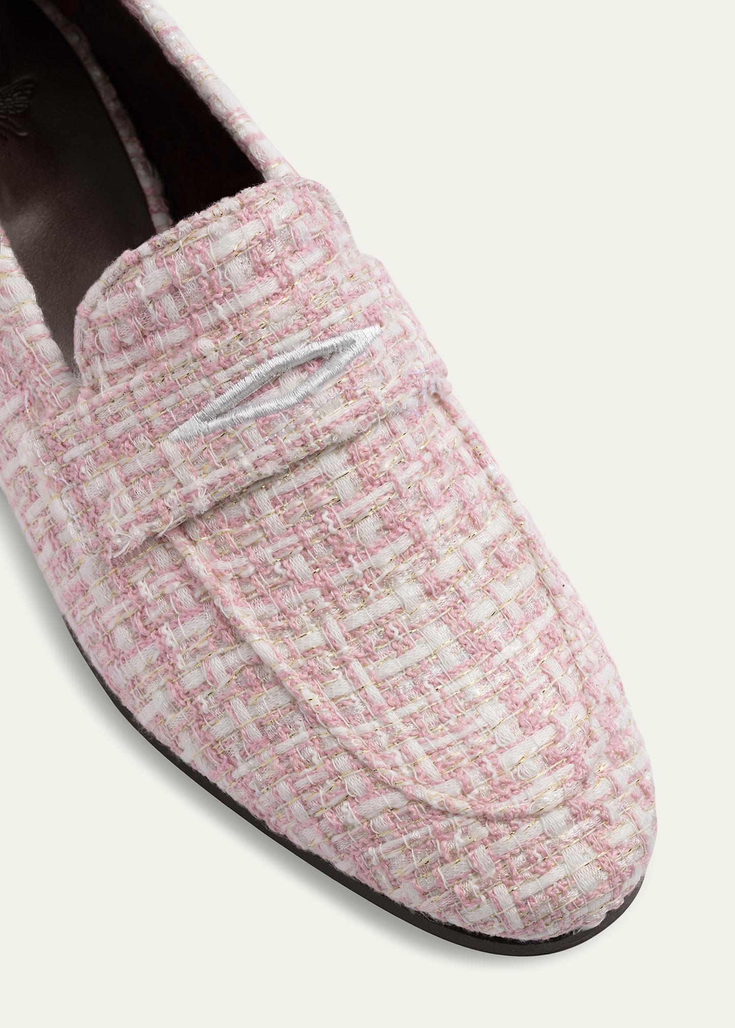 Bougeotte Pink Tweed Loafers Bougeotte Tweed Medallion Heeled Loafers - Black/White  main image 4