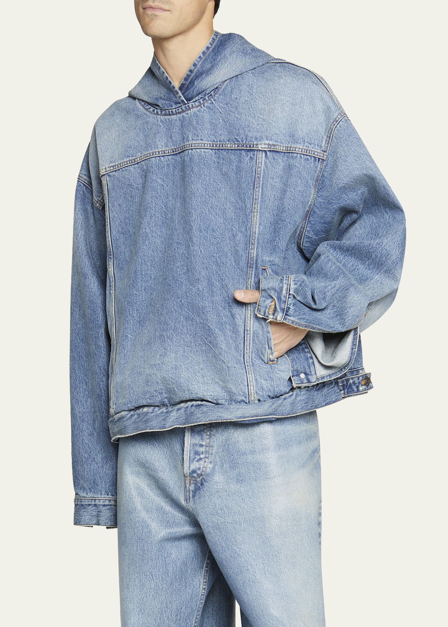 Balenciaga Men's Oversized Denim Pullover Hoodie - Bergdorf Goodman