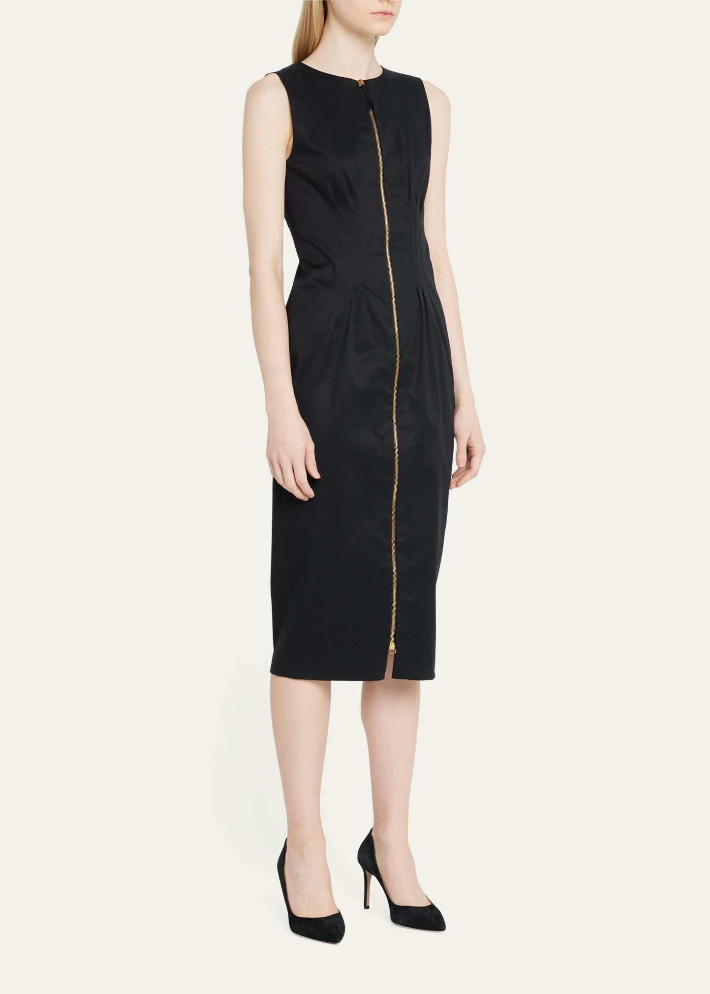 CH CAROLINA HERRERAキャロリーナヘレナ黒 ワンピース サイズ6 Carolina Herrera Sleeveless Zip-Front Midi Dress - Bergdorf Goodman