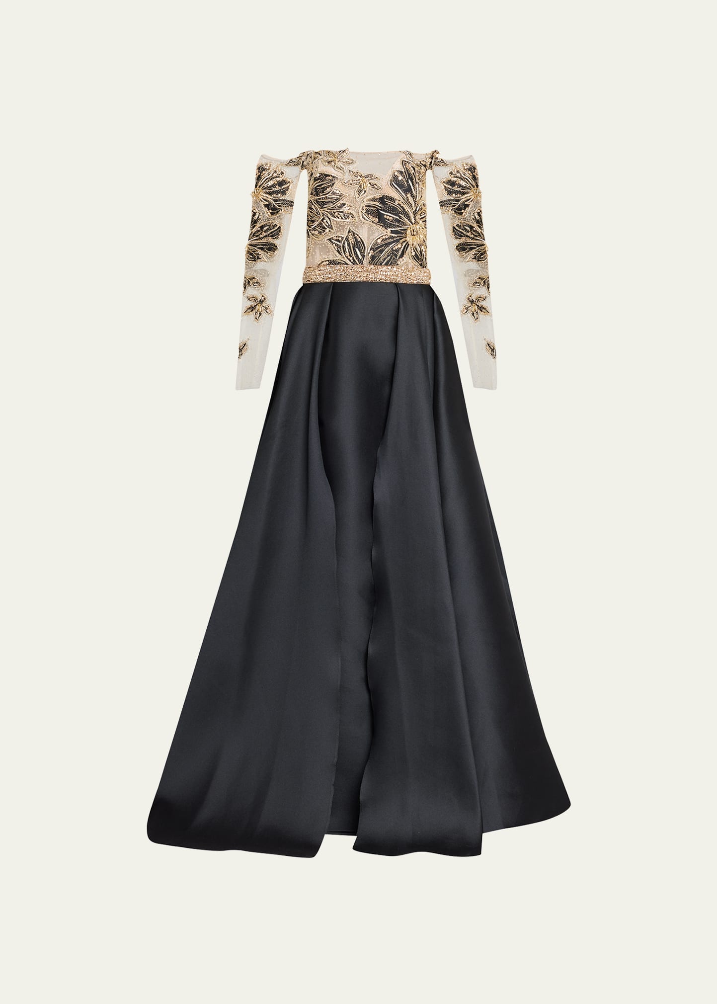 Pamella Roland Embroidered Off-Shoulder Gown