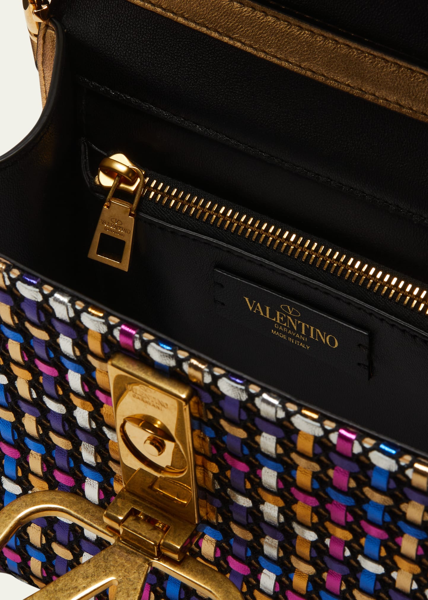 Valentino Garavani VSLING Small Metallic Woven Top-Handle Bag