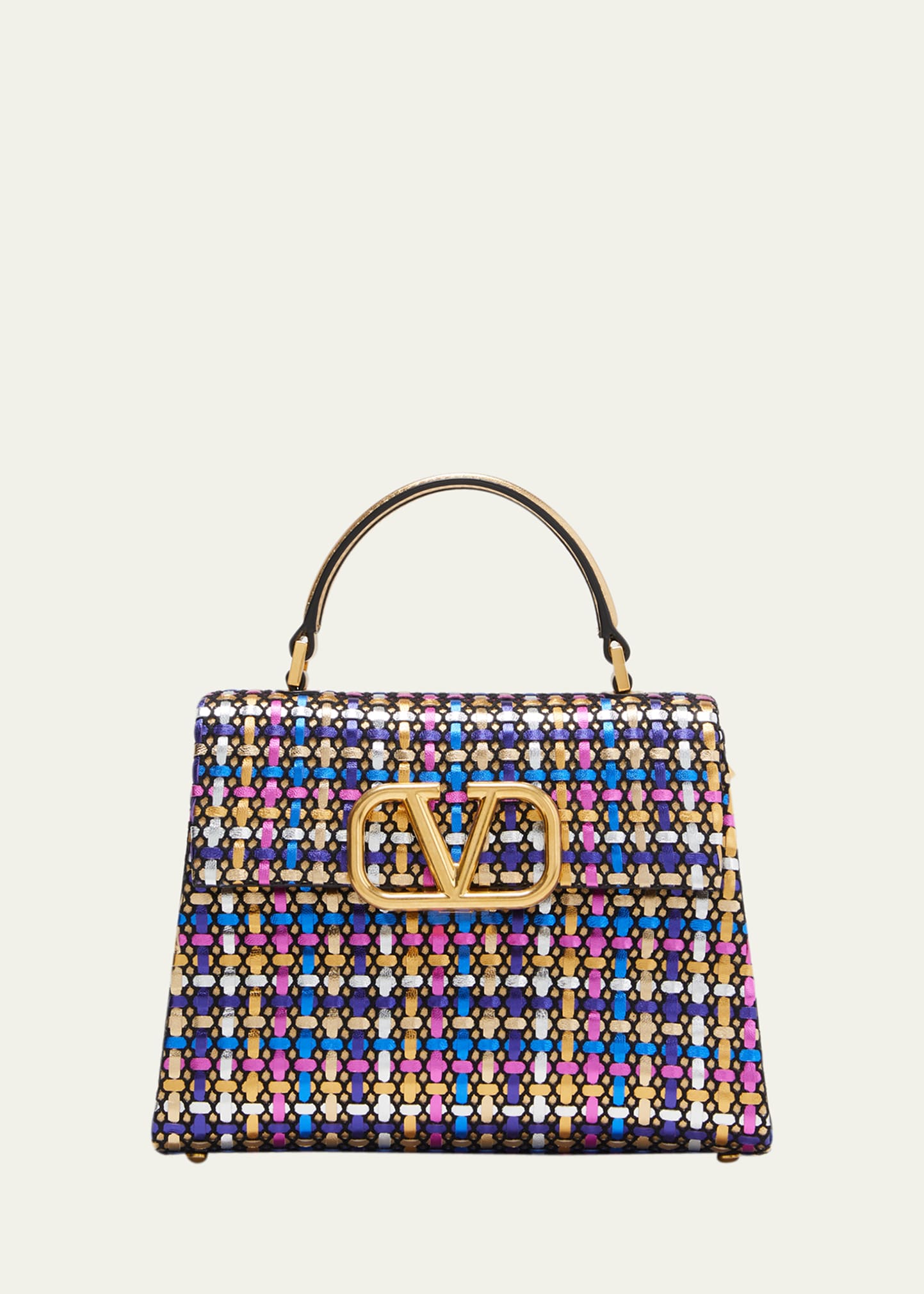 Valentino Garavani Small Vsling Handbag In Raffia With Chevron