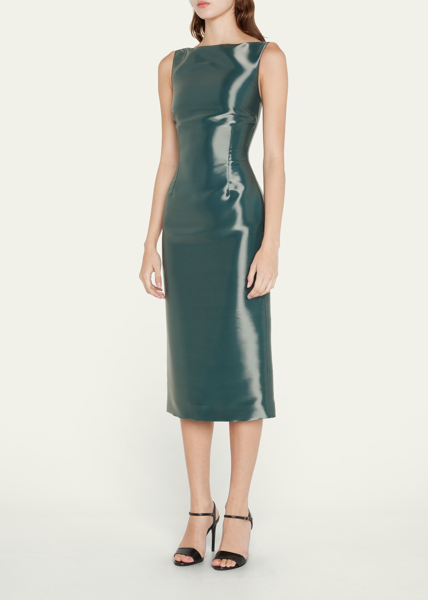 Ralph Lauren Collection Arella Boat-Neck Satin Midi Dress - Bergdorf Goodman