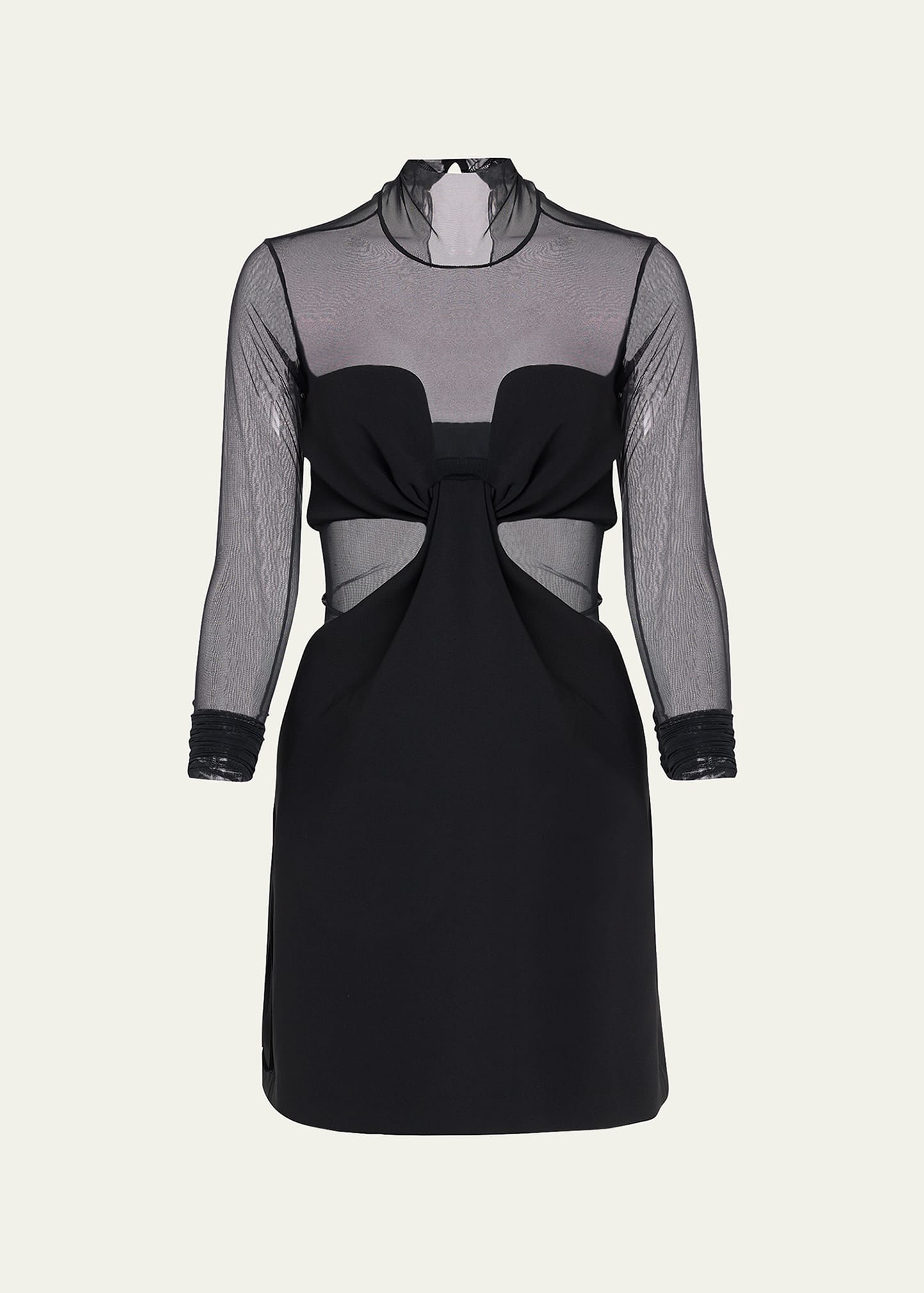 black mini dress with gold accents Raziela Long Sleeve Mesh Mini Dress Black main image 1