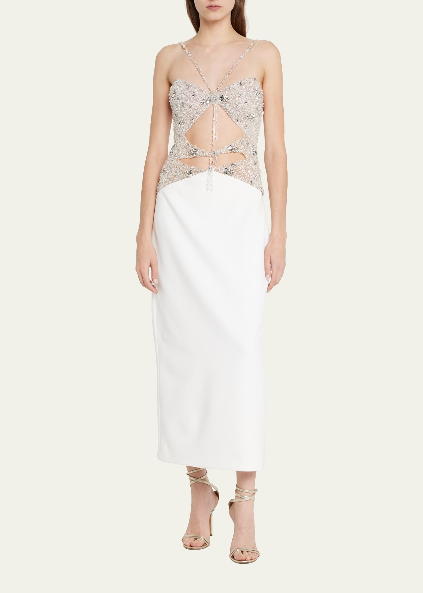 PatBO Beaded-Bodice Fitted Midi Dress - Bergdorf Goodman