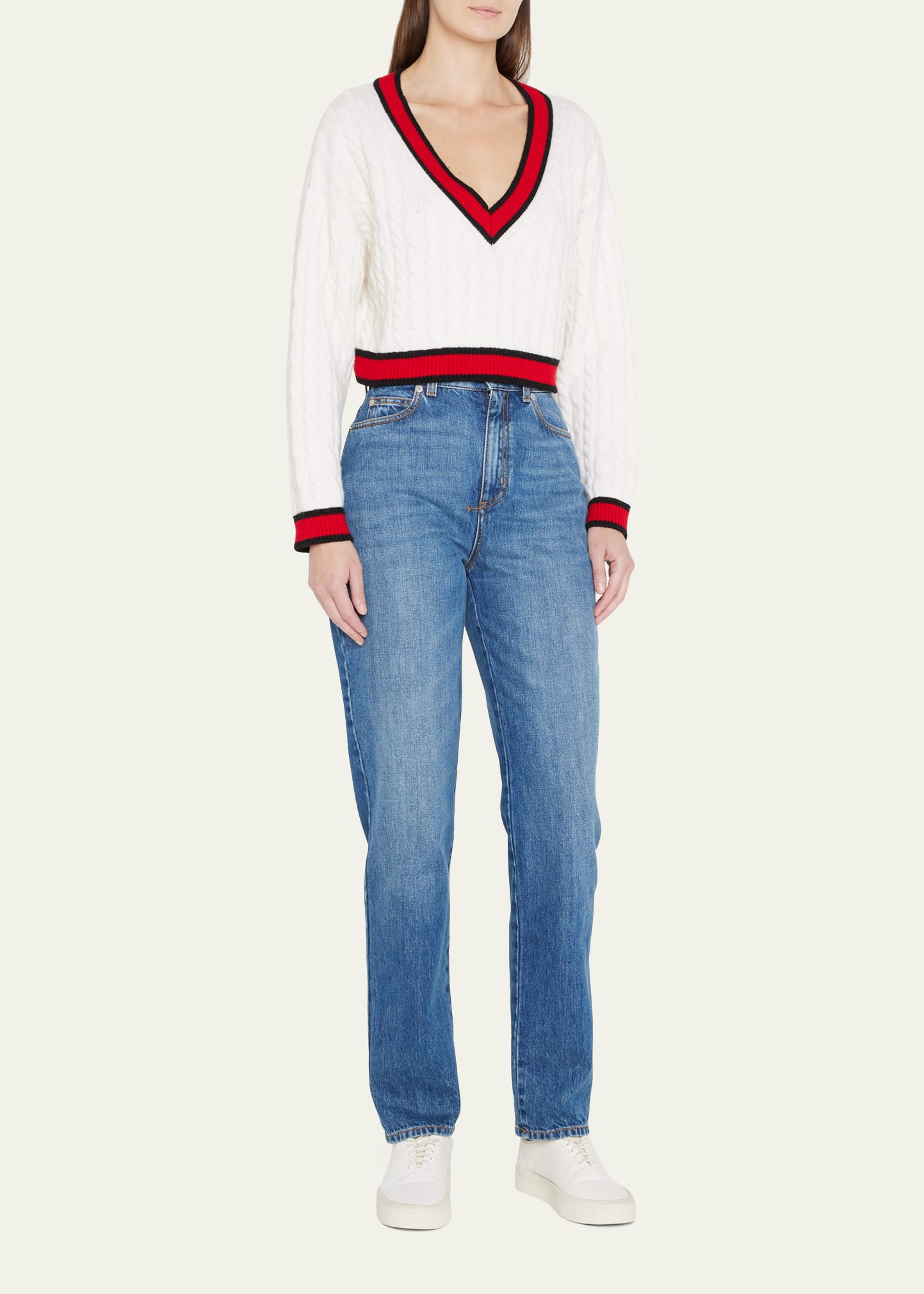 ALICE + OLIVIA Ayden Cropped V-Neck Cable-Knit Sweater - Bergdorf