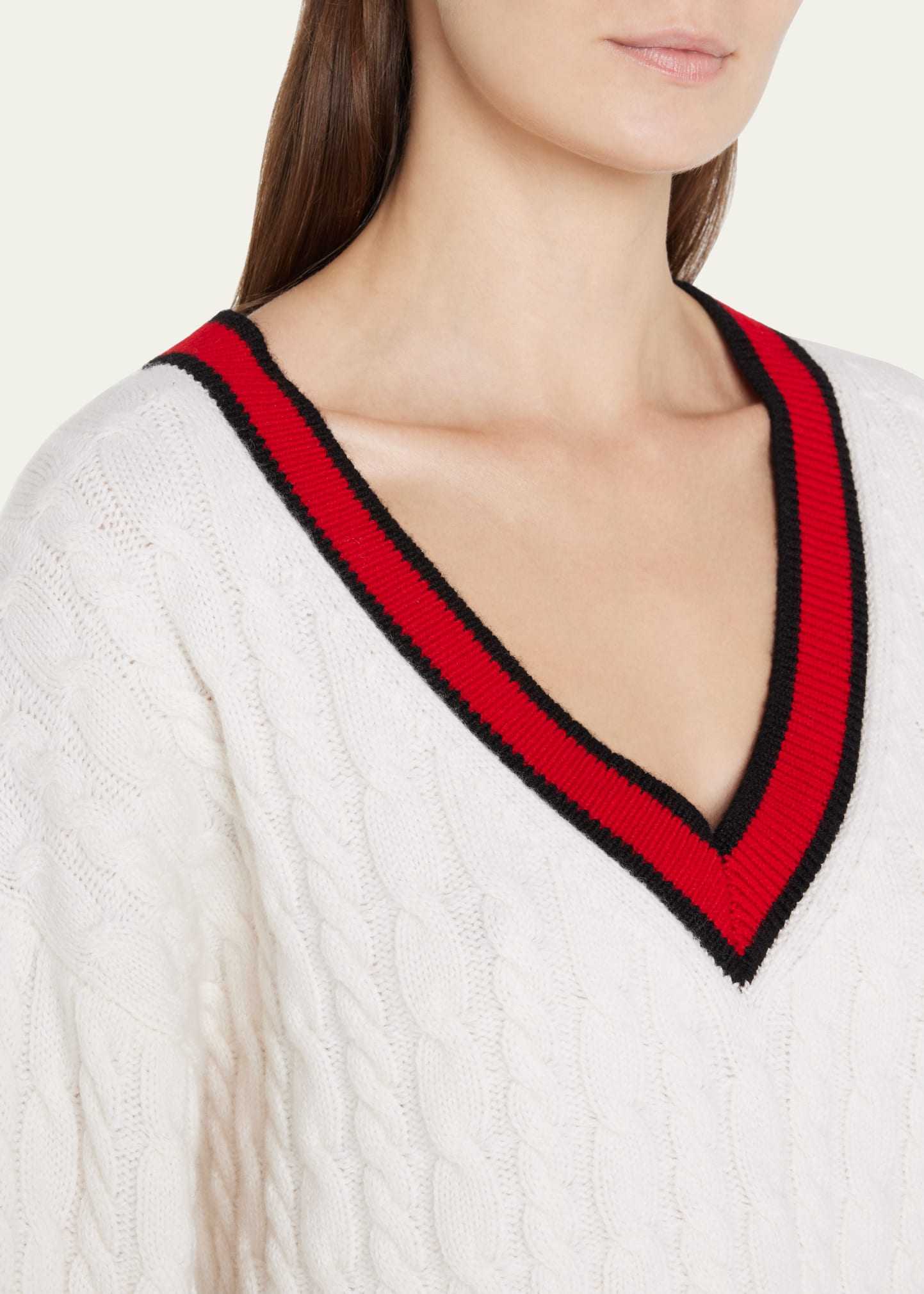 ALICE + OLIVIA Ayden Cropped V-Neck Cable-Knit Sweater - Bergdorf
