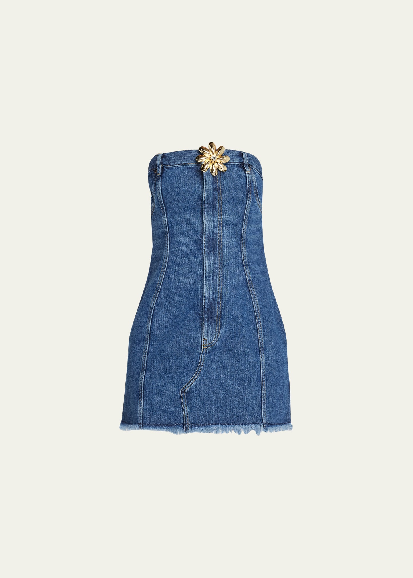 white christmas dresses Yvette floral-appliqué denim mini dress main image 1