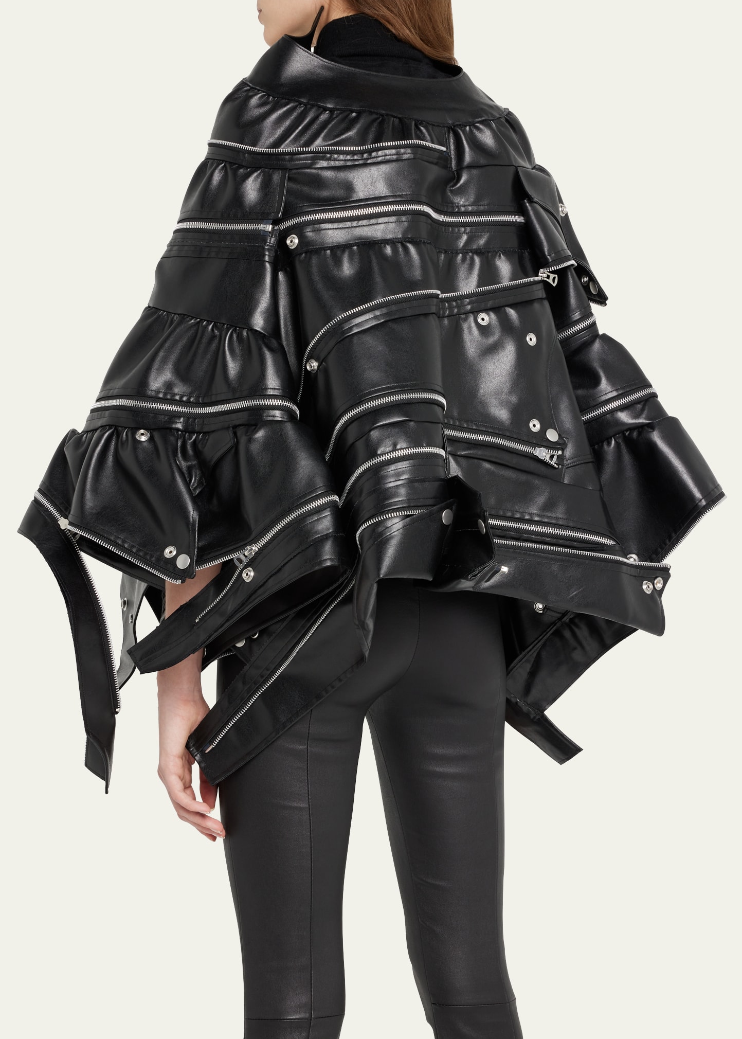 Junya Watanabe Faux Leather Cape Jacket with Zip Detail - Bergdorf