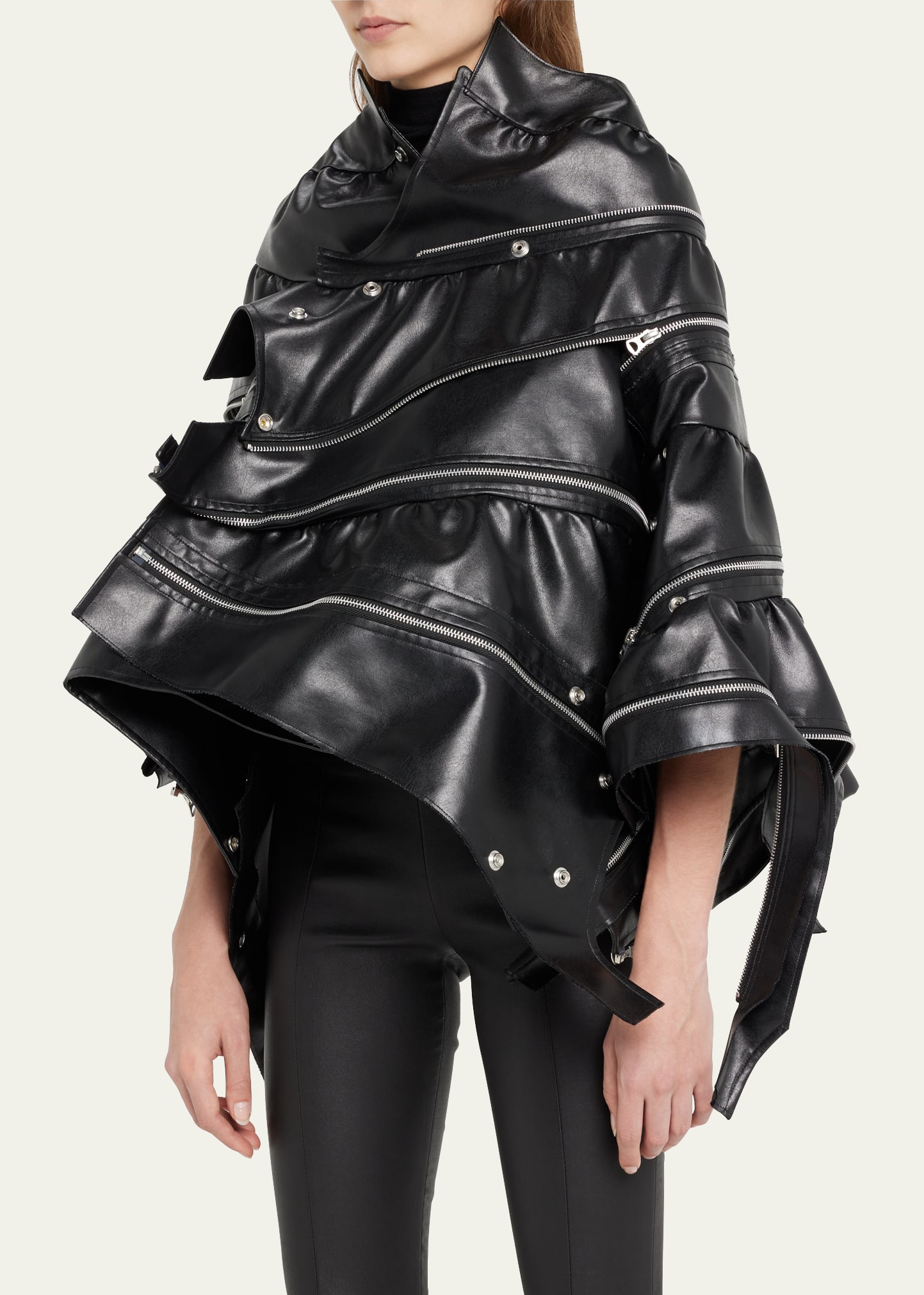 Junya Watanabe Faux Leather Cape Jacket with Zip Detail - Bergdorf