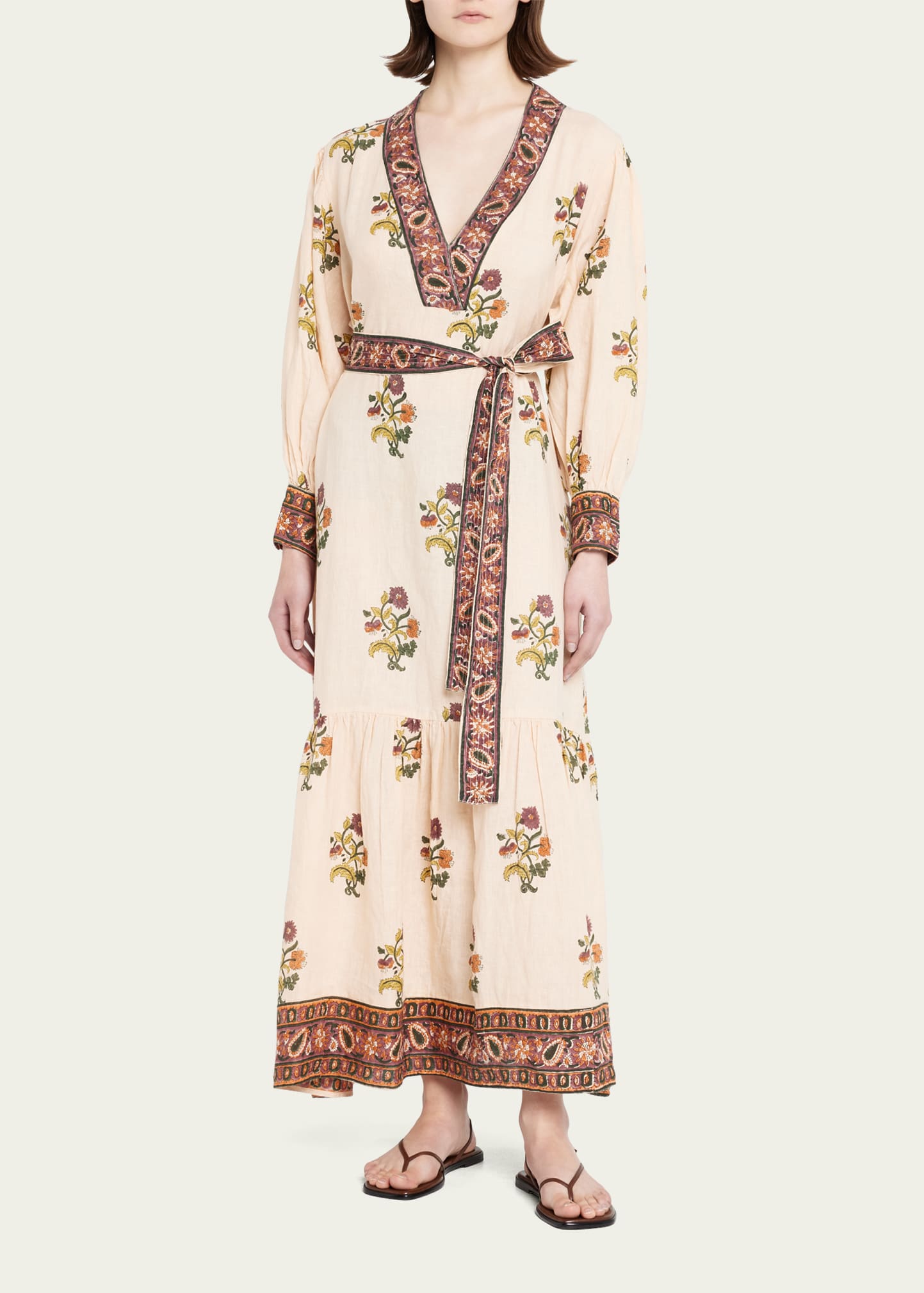 Hannah Artwear Kiya Tie-Belt Printed Linen Maxi Dress - Bergdorf Goodman