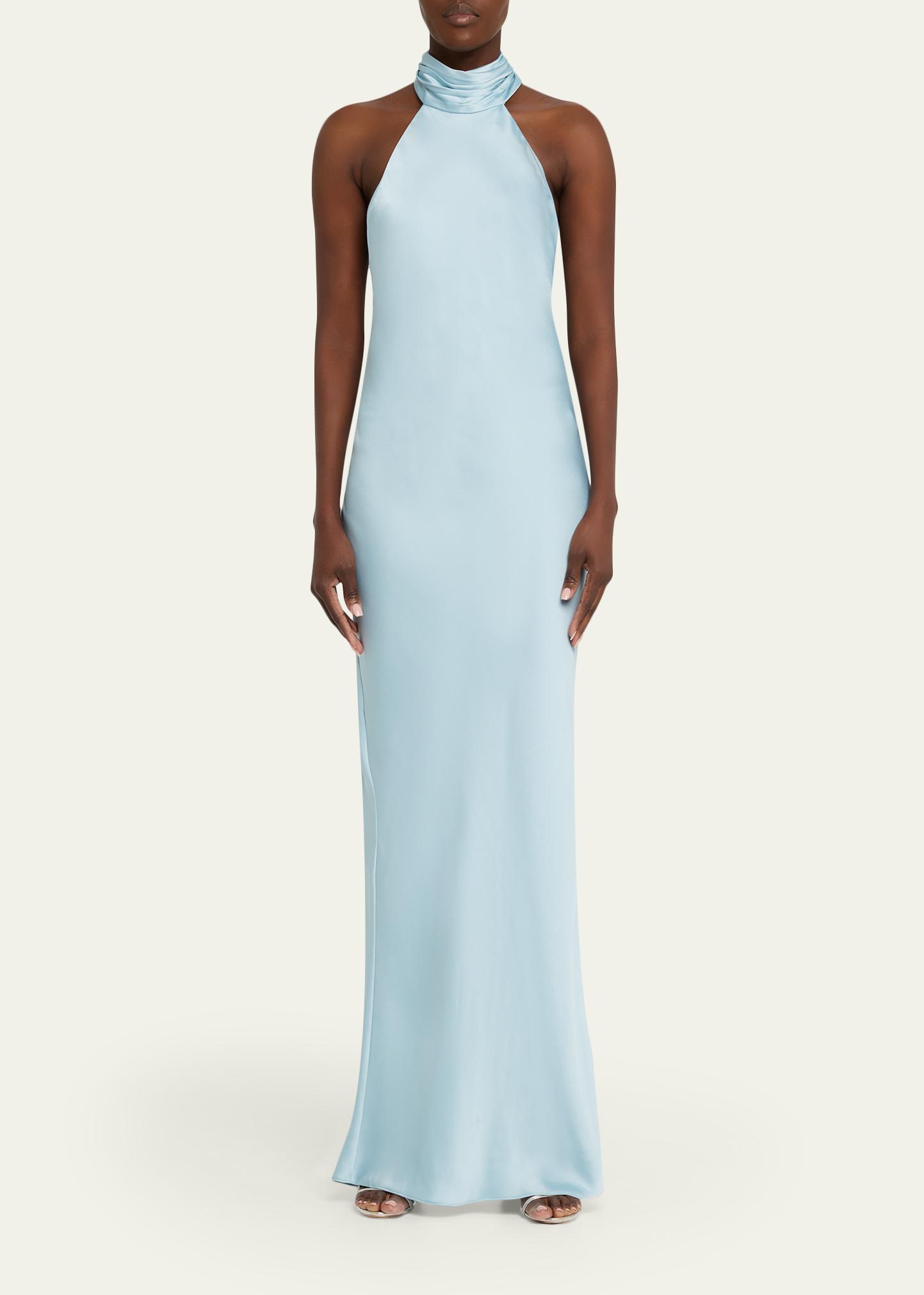 ramy brook tatiana halter dress Low-Cut Column Gown Evening gowns