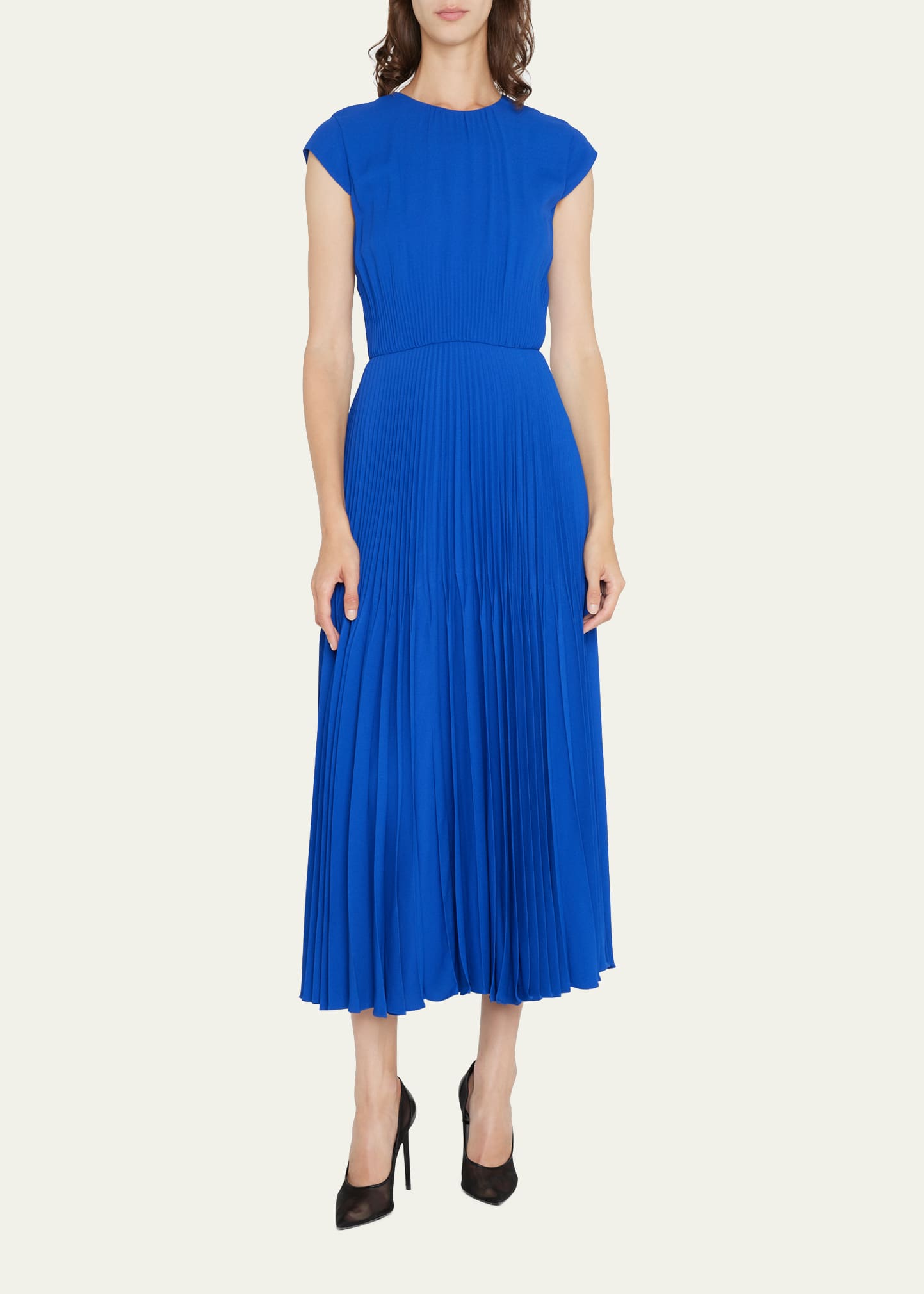 open lace back dress Royal Blue Cotton Poplin A-Line Detachable Sleeve Flared Midi Dress 50" / Custom Height (Free)