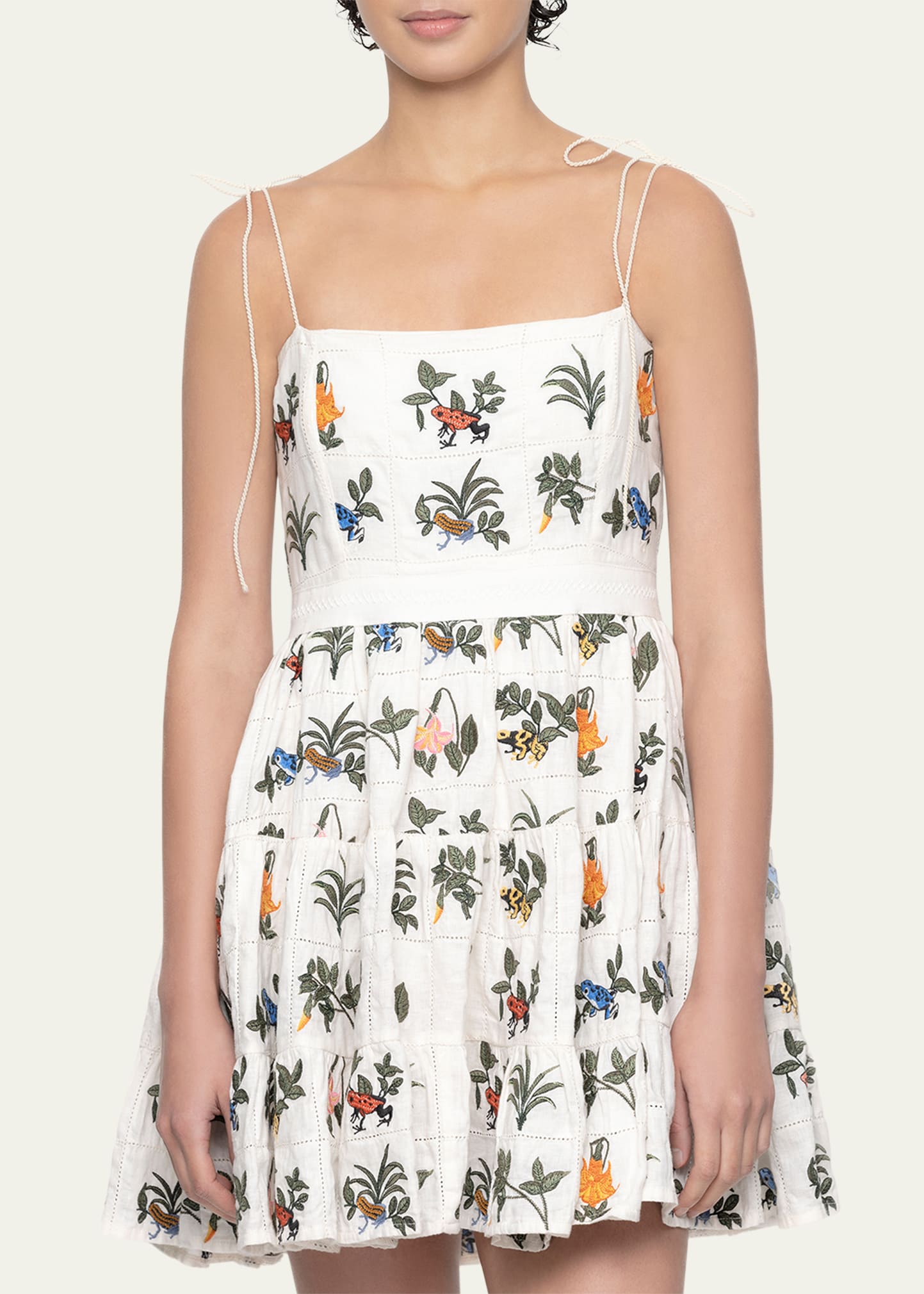 Agua by Agua Bendita Lima Ranas Embroidered Linen Mini Dress - Bergdorf  Goodman