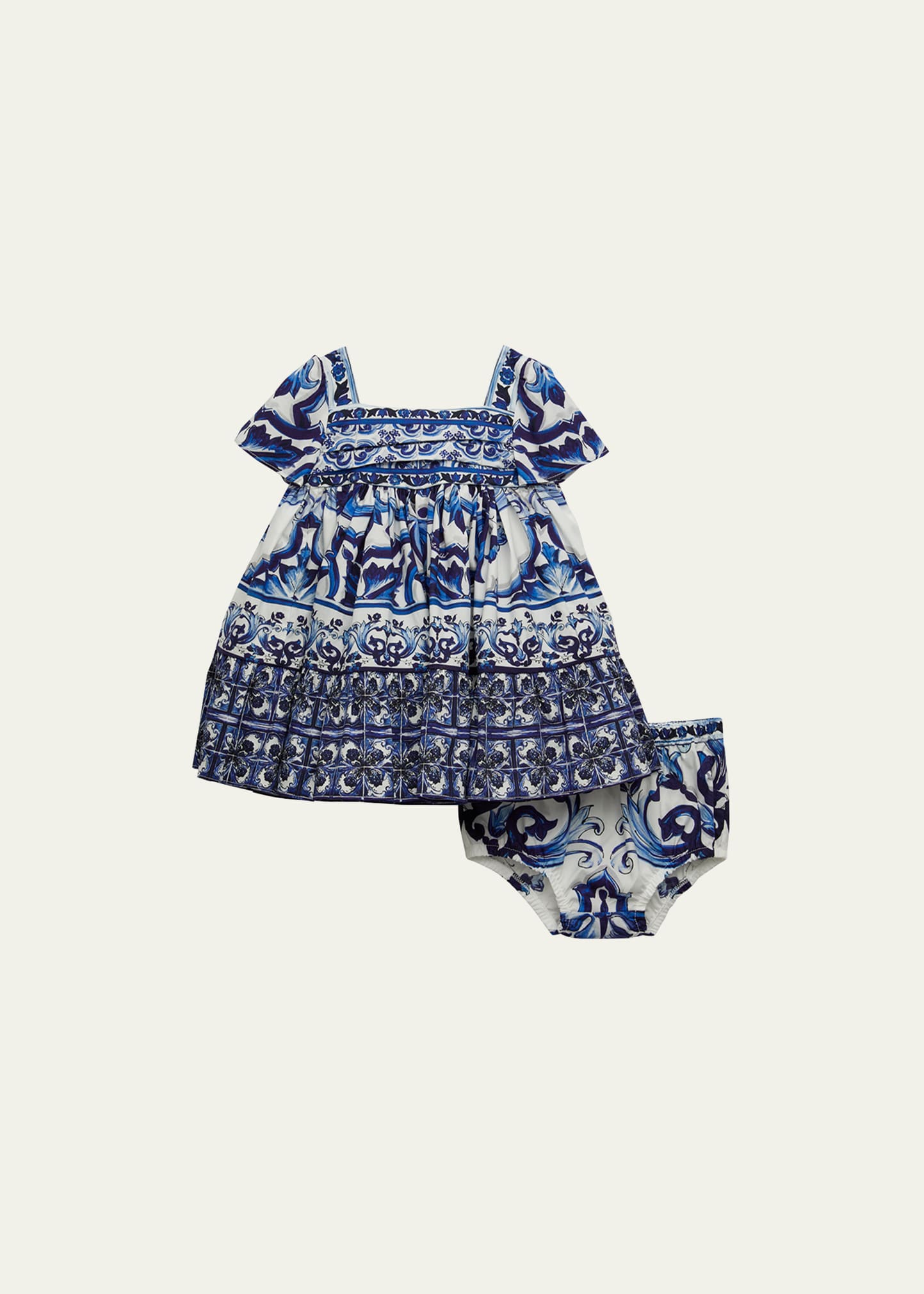 blue metallic mini dress Cotton and viscose dress with Maiolica print DOLCE & GABBANA main image 1