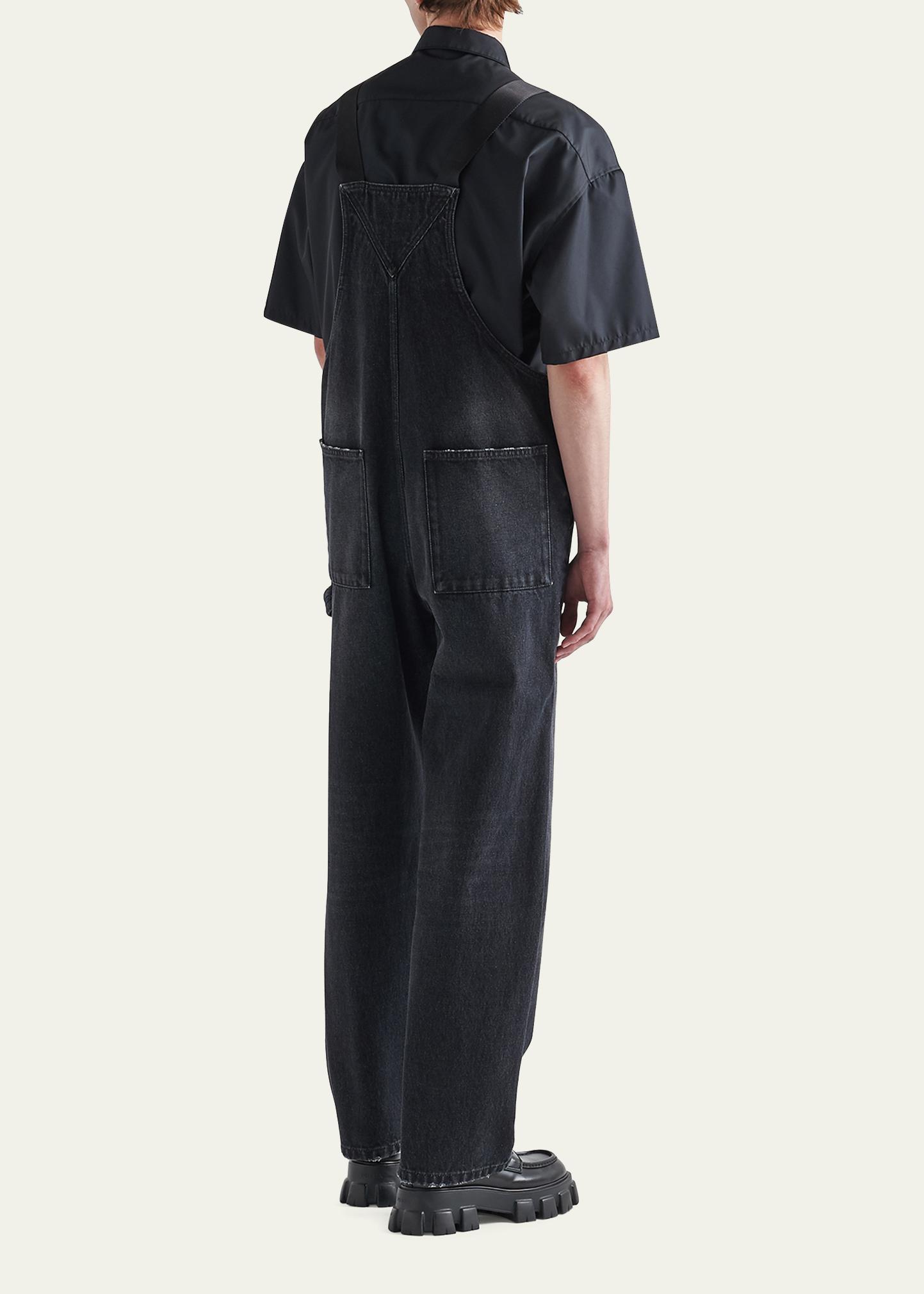 Prada Men's Triangle Logo Washed Denim Overalls - Bergdorf Goodman