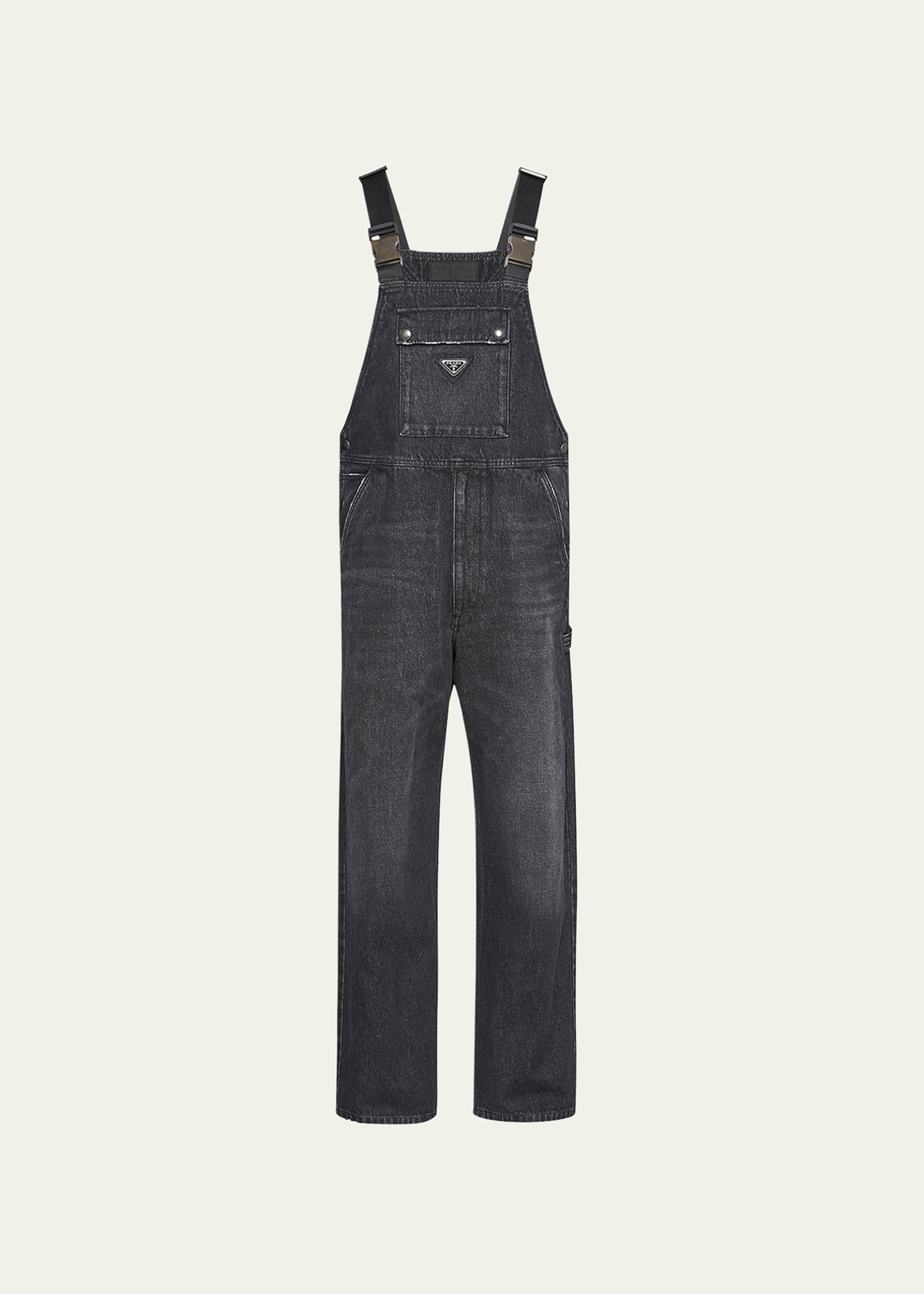 Prada Men's Triangle Logo Washed Denim Overalls - Bergdorf Goodman