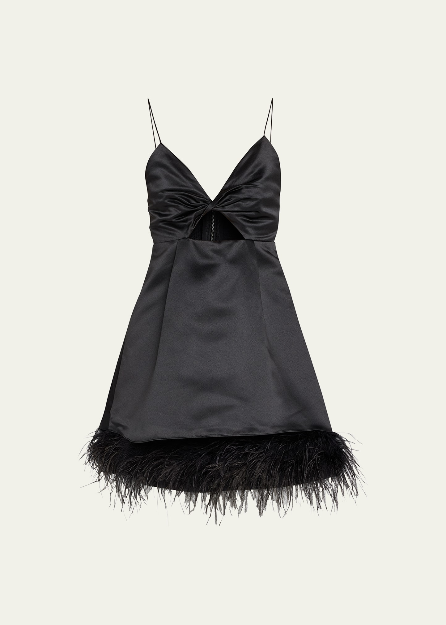Alice + Olivia Necole Twist Front Feather Trim Mini Dress - Bergdorf Goodman, image size:1443x2020