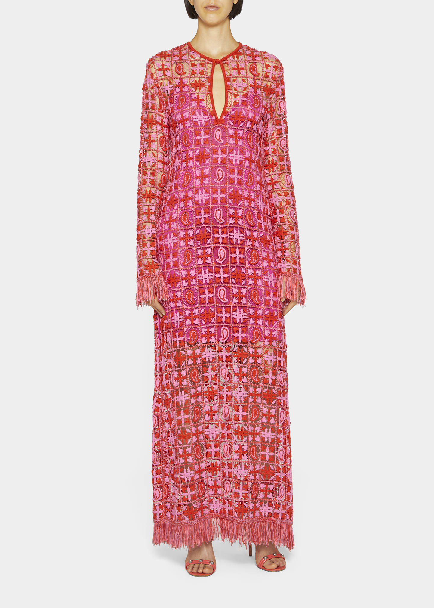 etro crochet dress Crocheted striped cotton midi dress - multi