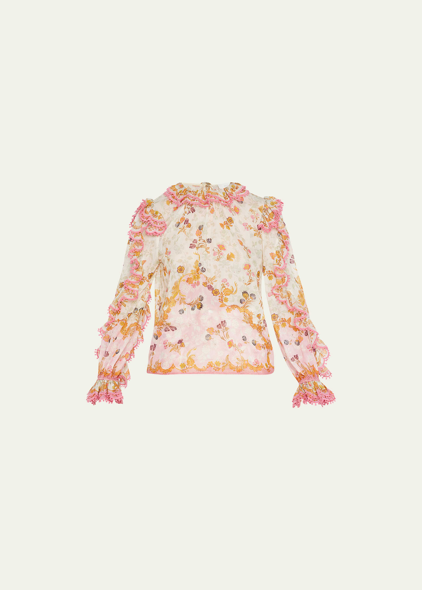 Zimmermann Laurel Floral Frill Neck Blouse - Bergdorf Goodman
