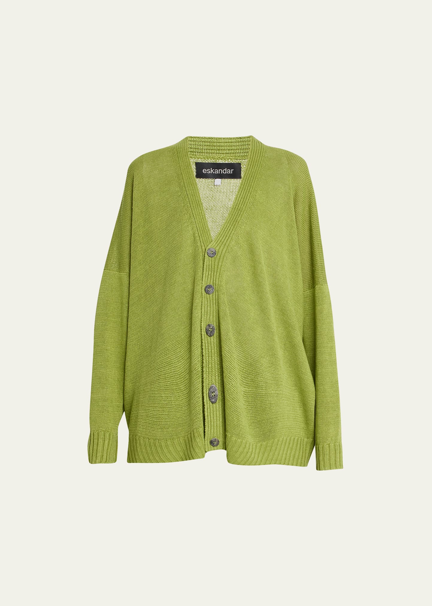 Eskandar Wide-Square Linen Cardigan