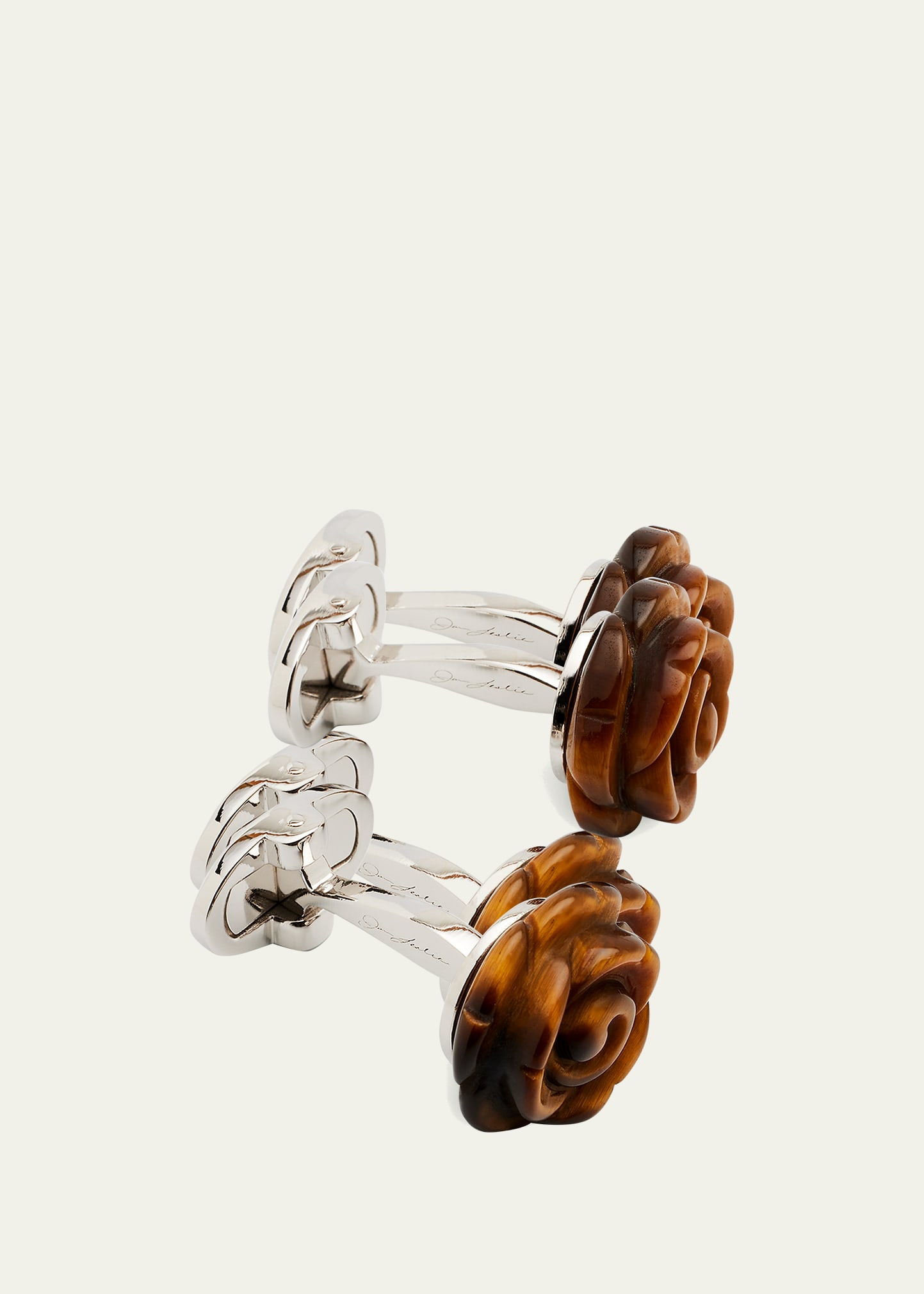 Jan Leslie Men's Carved Tiger's Eye Rose Cufflinks - Bergdorf Goodman