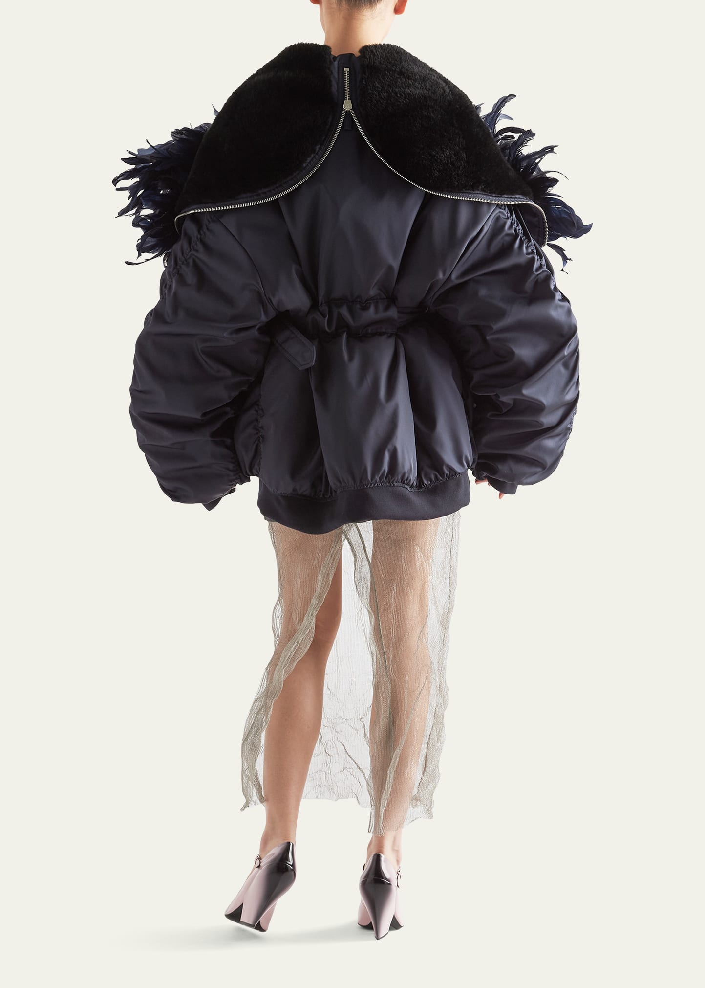 Prada Re-Nylon Shearling Lining Feather Bomber Jacket - Bergdorf