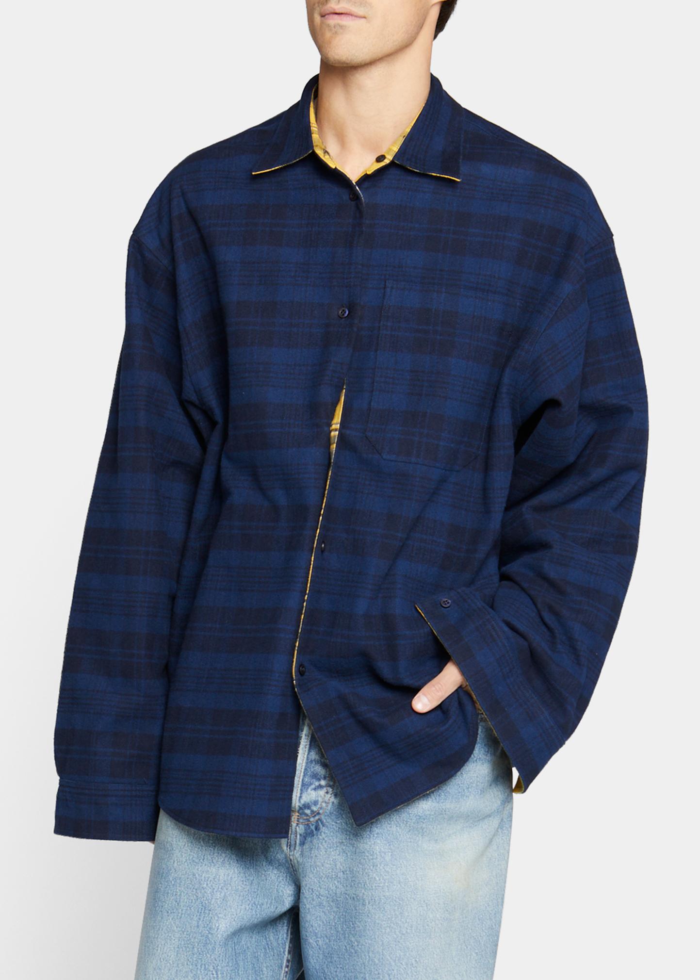Balenciaga Men's Reversible Plaid Flannel Shirt Jacket - Bergdorf