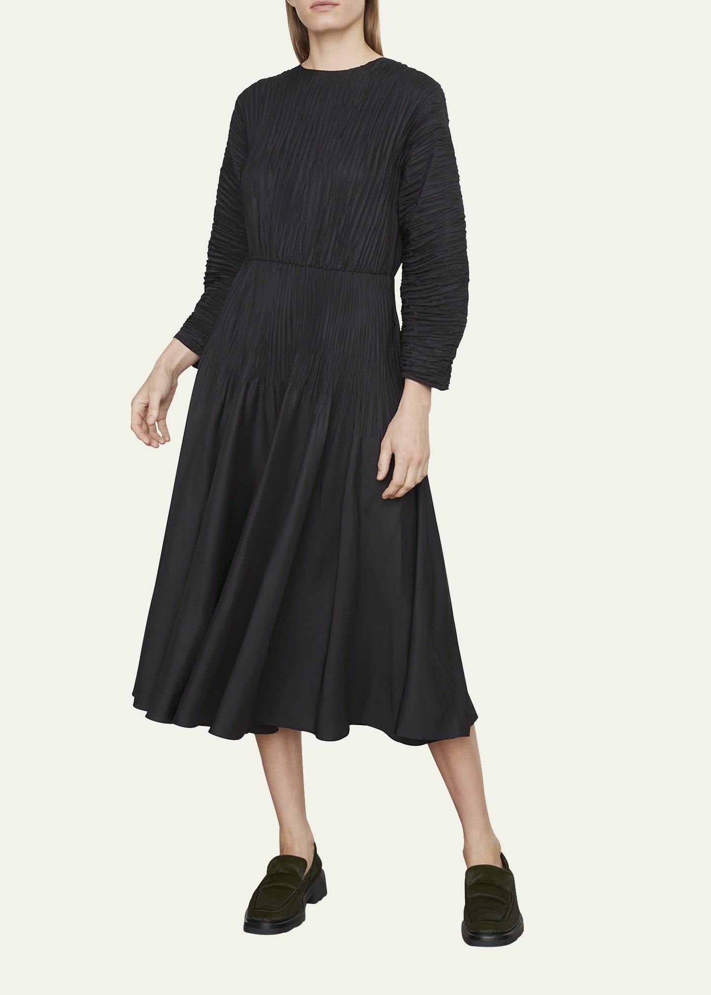 Vince Micro Pleated Boat-Neck Midi Dress - Bergdorf Goodman