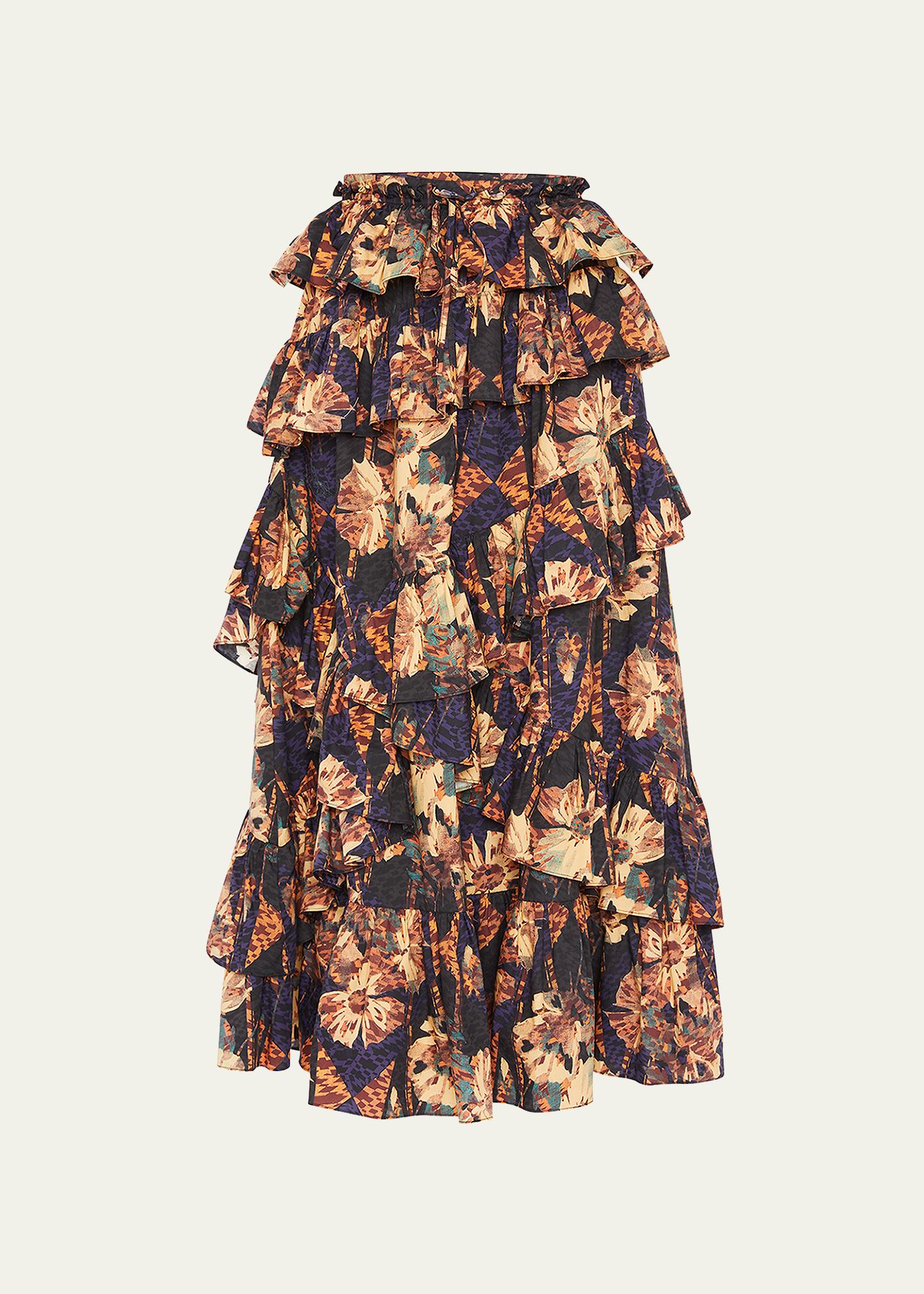 Ulla Johnson Cornelia Tiered Ruffle Midi Skirt - Bergdorf Goodman