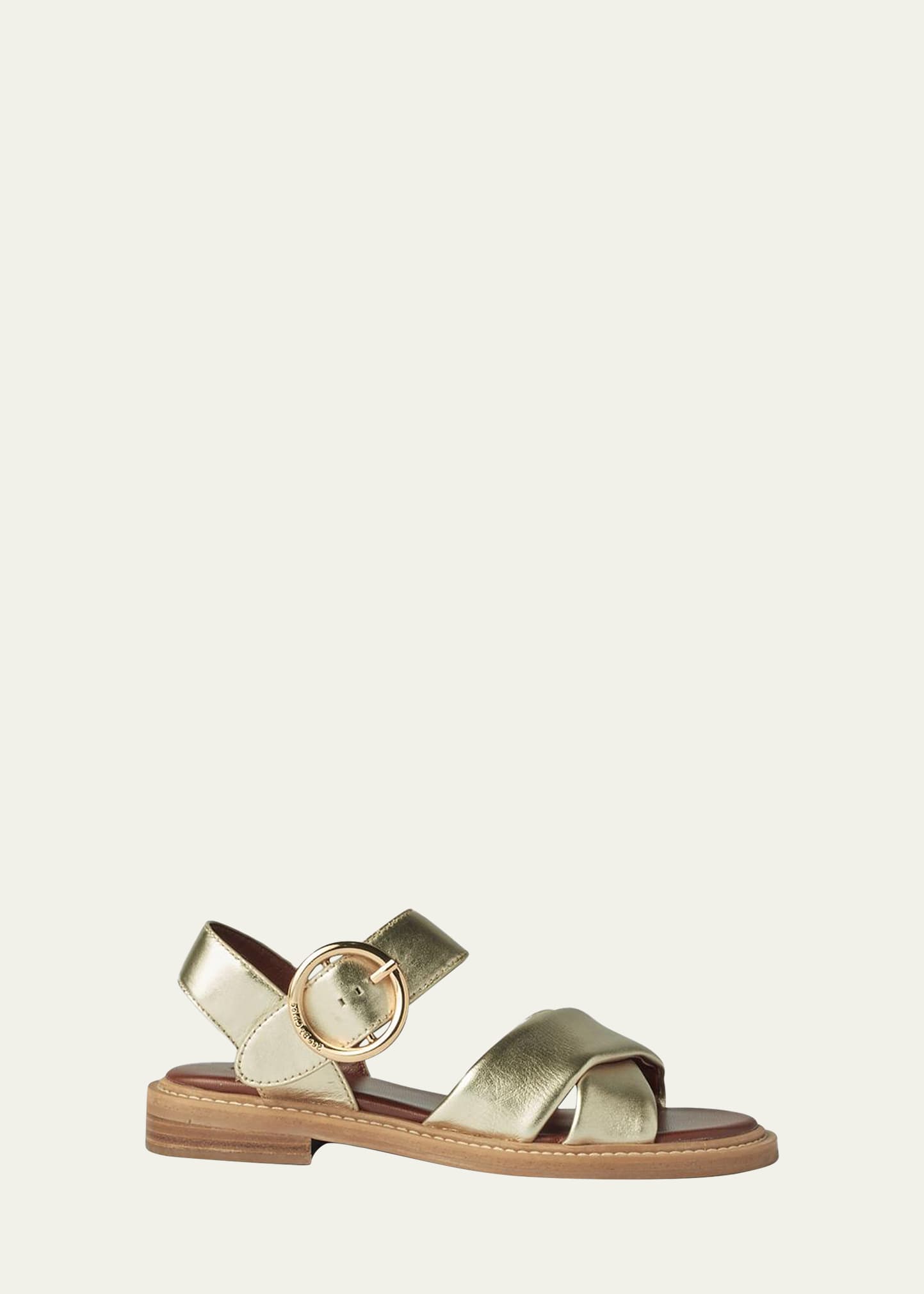 See by Chloe Lyna Metallic Crisscross Ankle-Strap Sandals