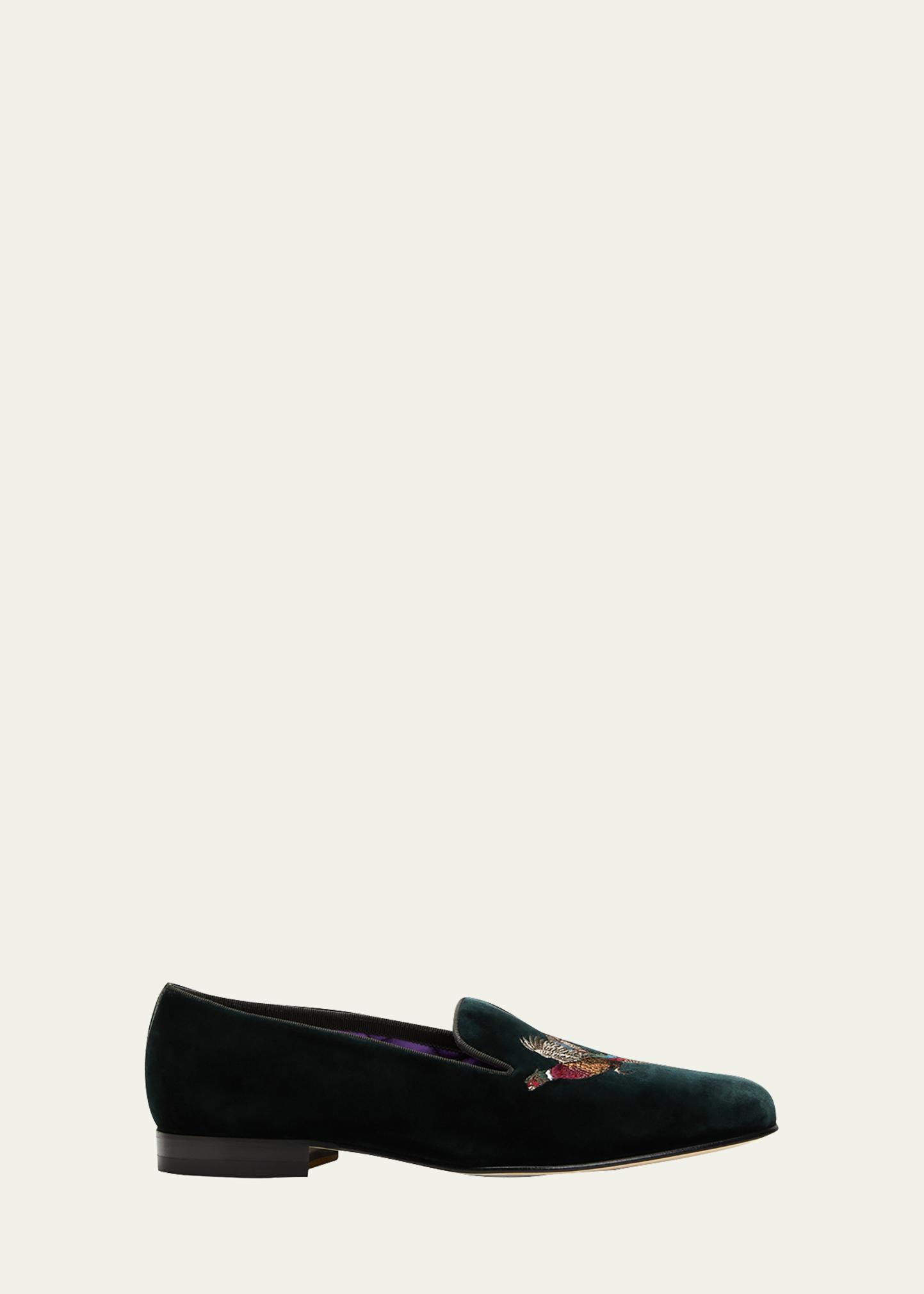 Men’s Ralph Lauren Purple Label Embroidered Alonzo Palm Jaguar Shoes NIB Linen Ralph Lauren Purple Label Alonzo Velvet Slipper | Neiman Marcus main image 4