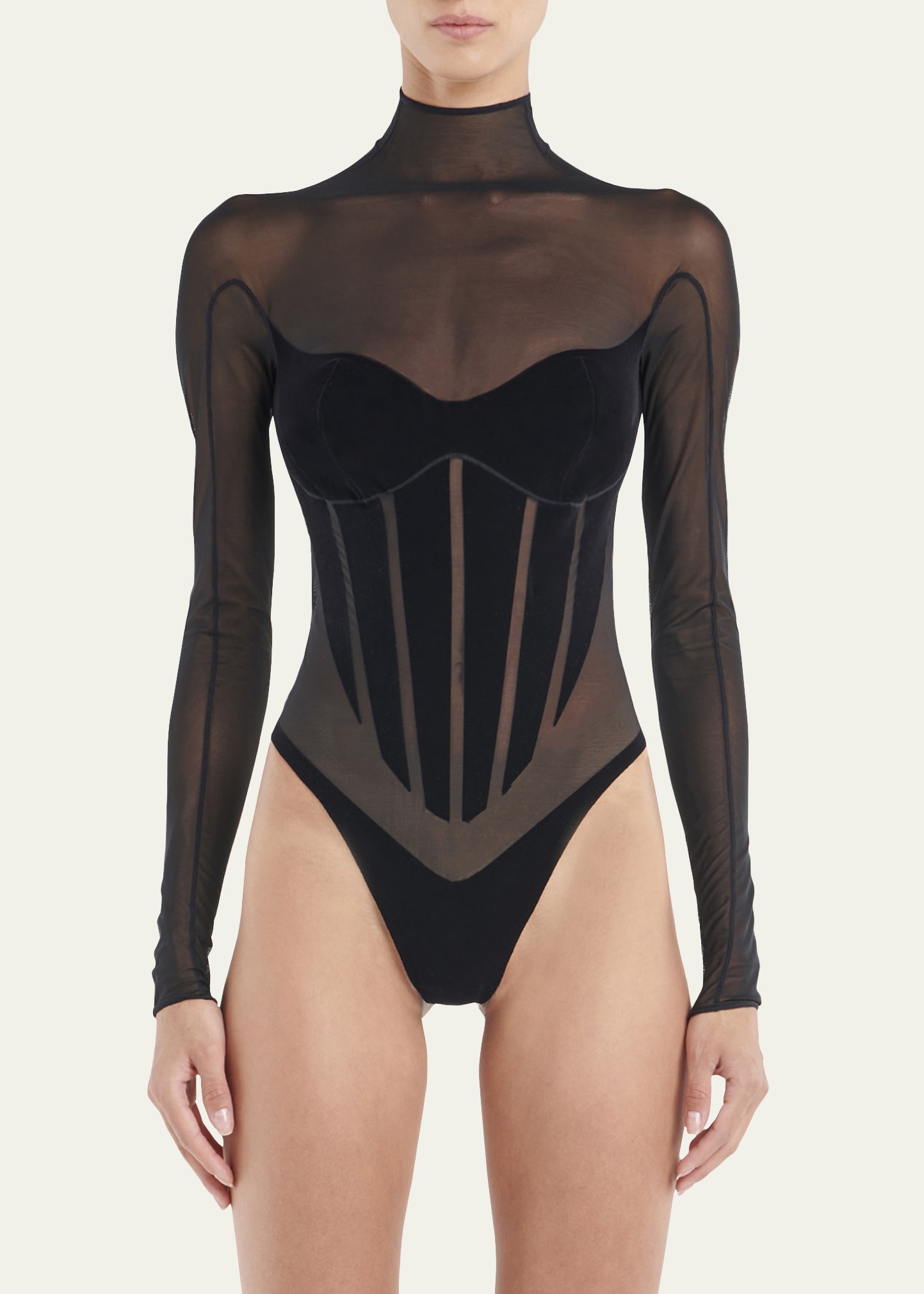 Wolford x Mugler Flock Tulle-Inset Shaping Leggings - Bergdorf Goodman