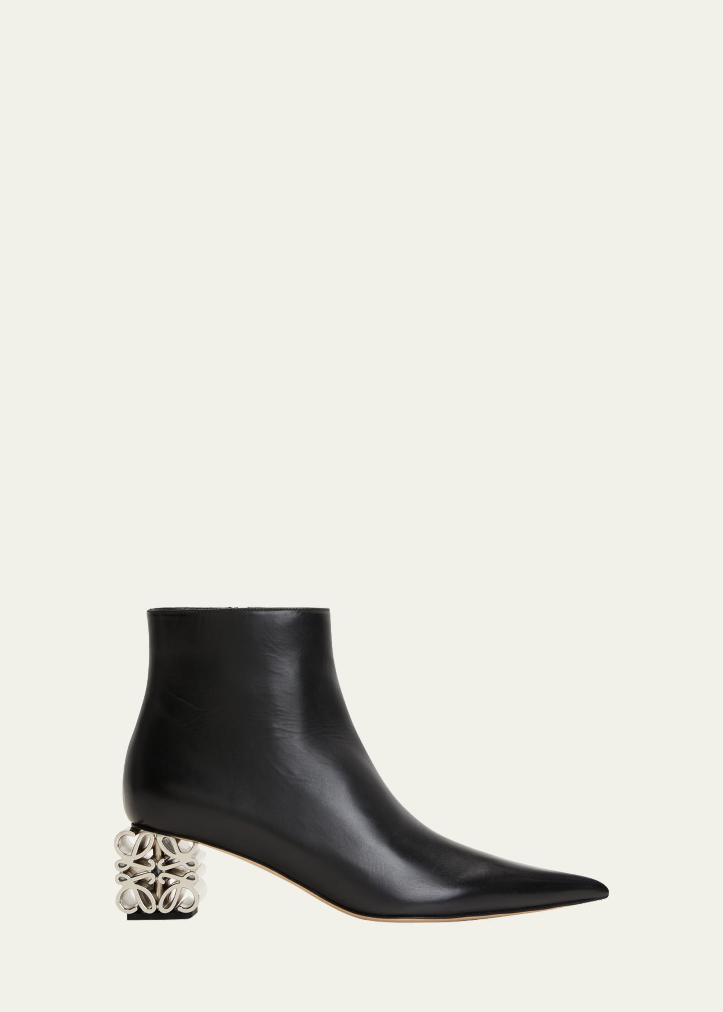 Loewe Anagram-Heel Leather Ankle Boots - Bergdorf Goodman